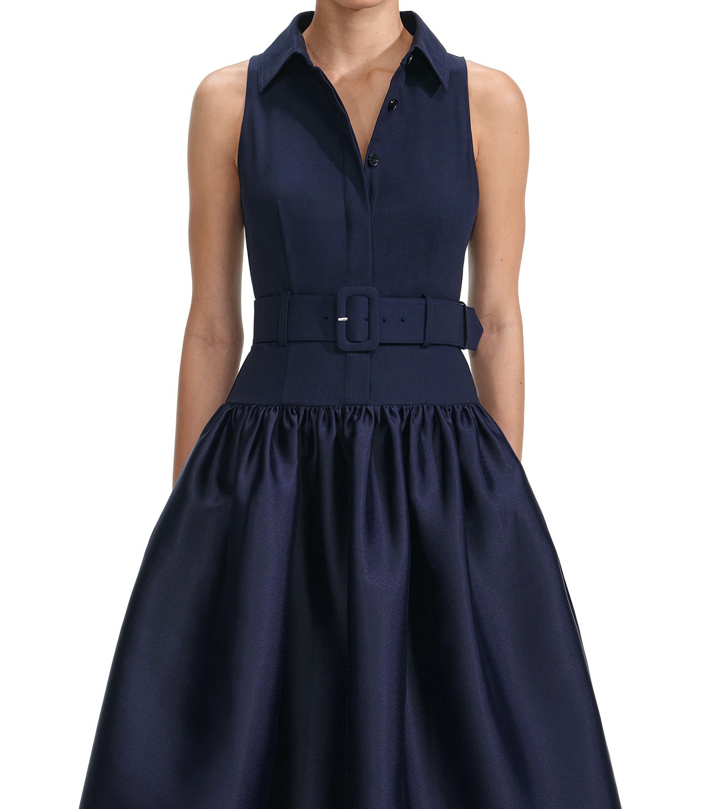 Self-Portrait Belted Twill Midi Dress Navy