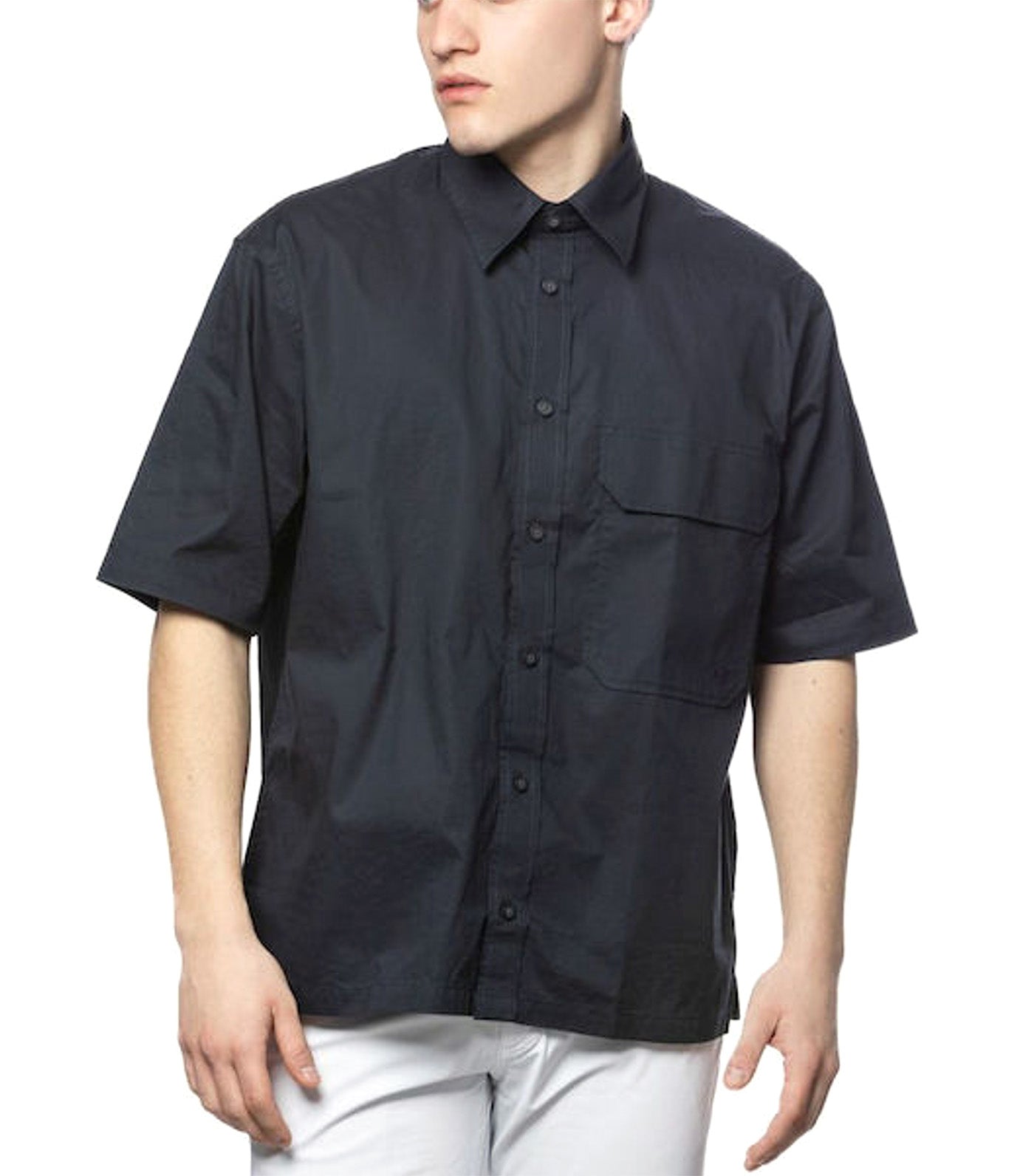 Short-Sleeve Cotton Button-Down Shirt Dark Sapphire