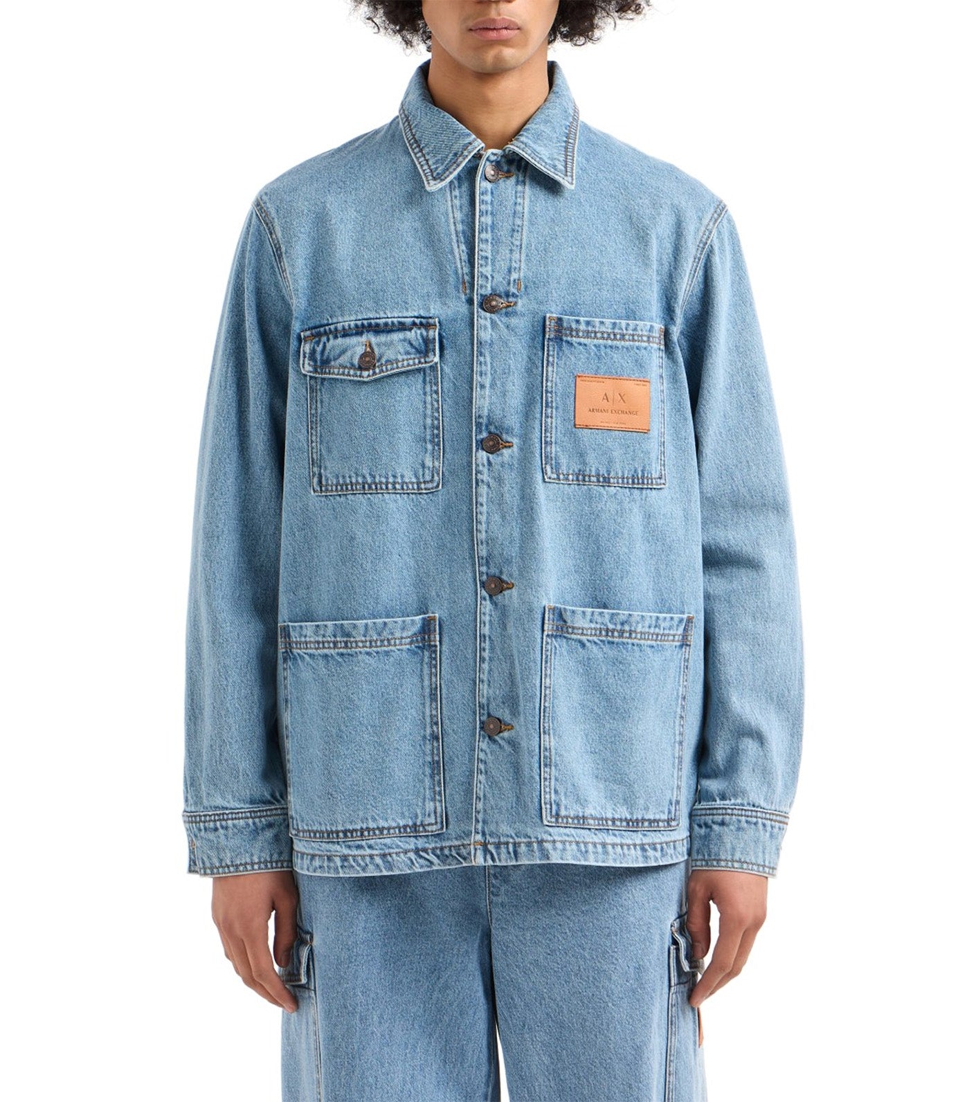 Denim Jacket with Logo Patch Light Blue Denim