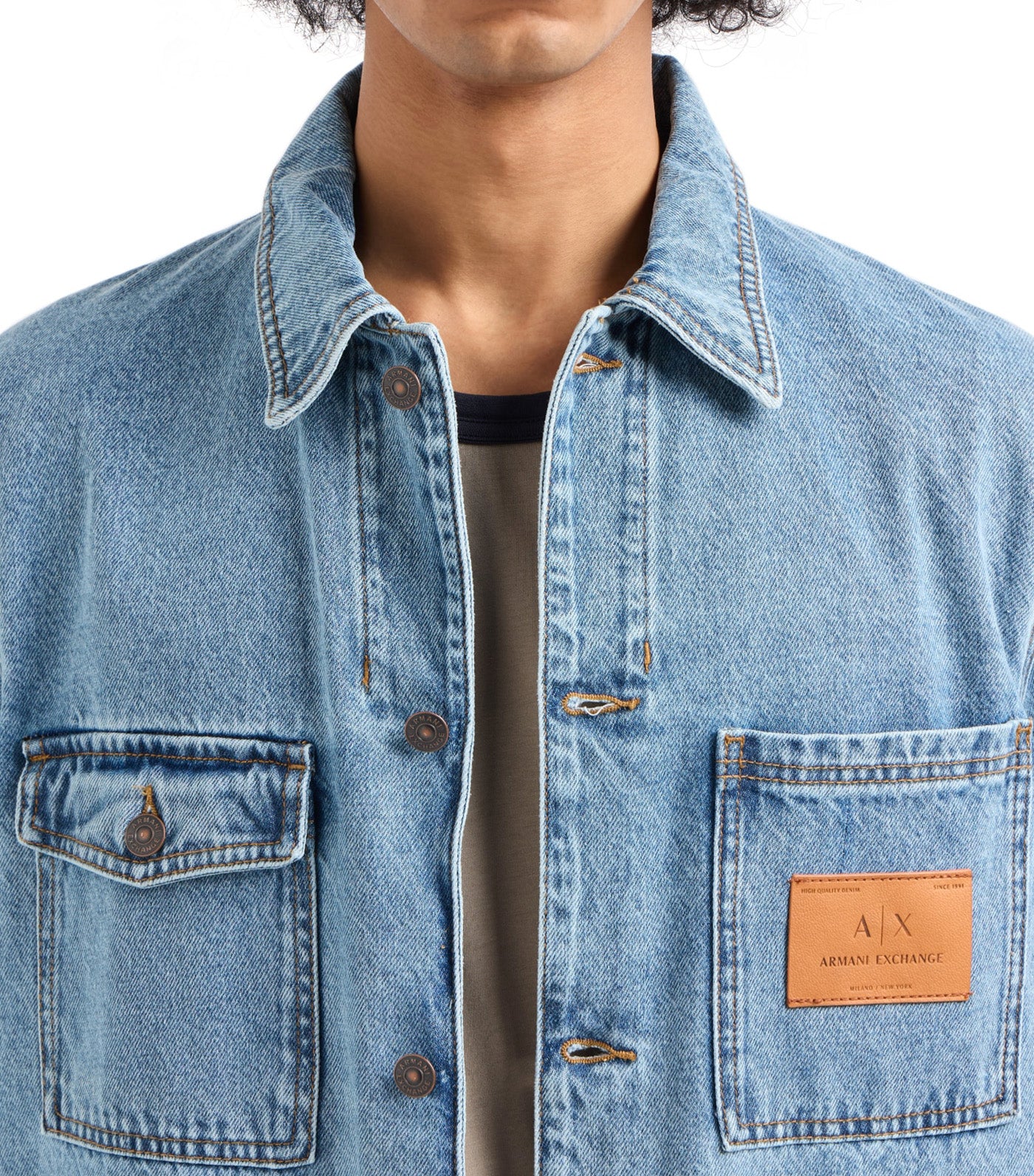 Denim Jacket with Logo Patch Light Blue Denim