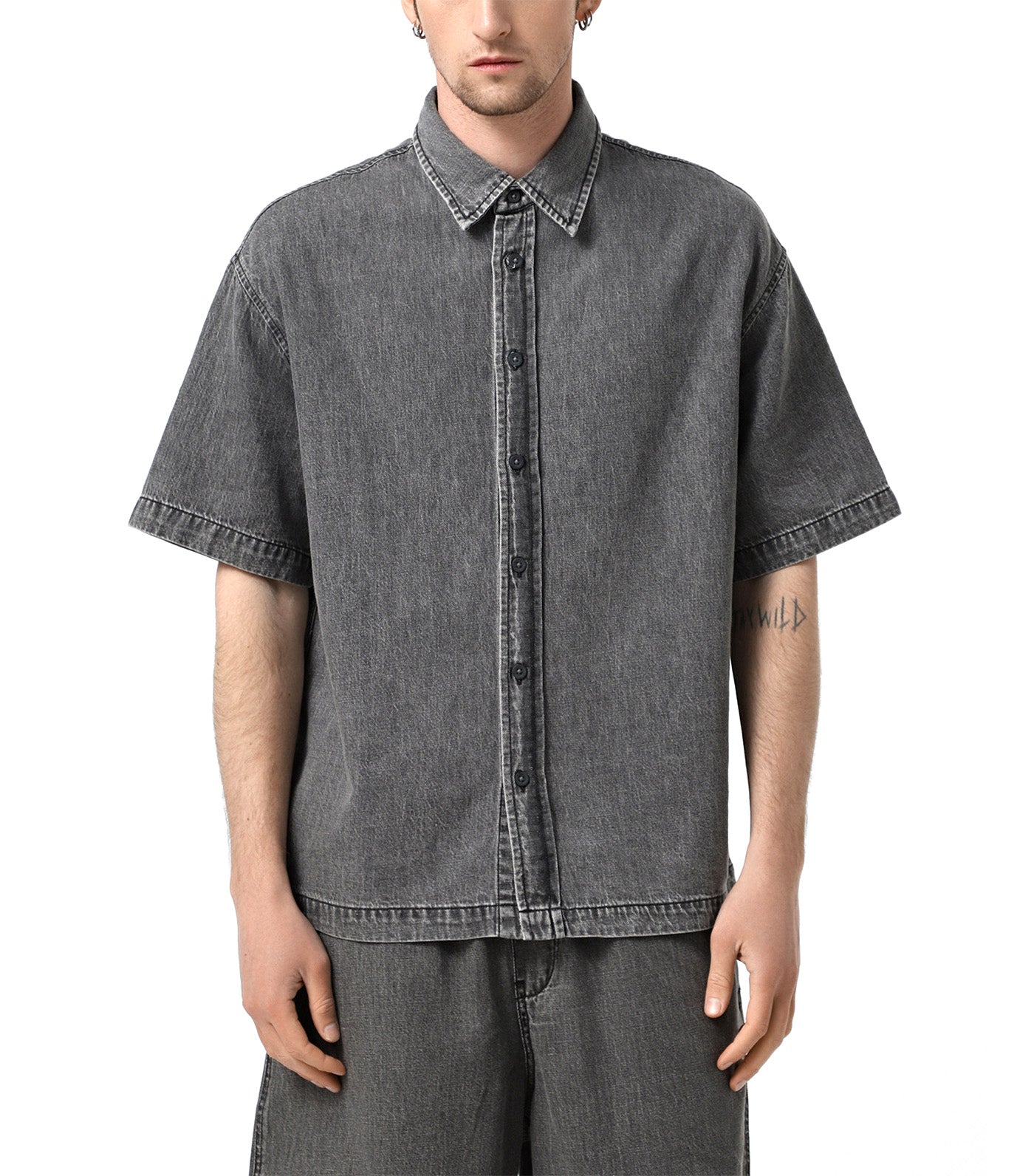 Regular Fit T-Shirt with Logo Print Gray Denim