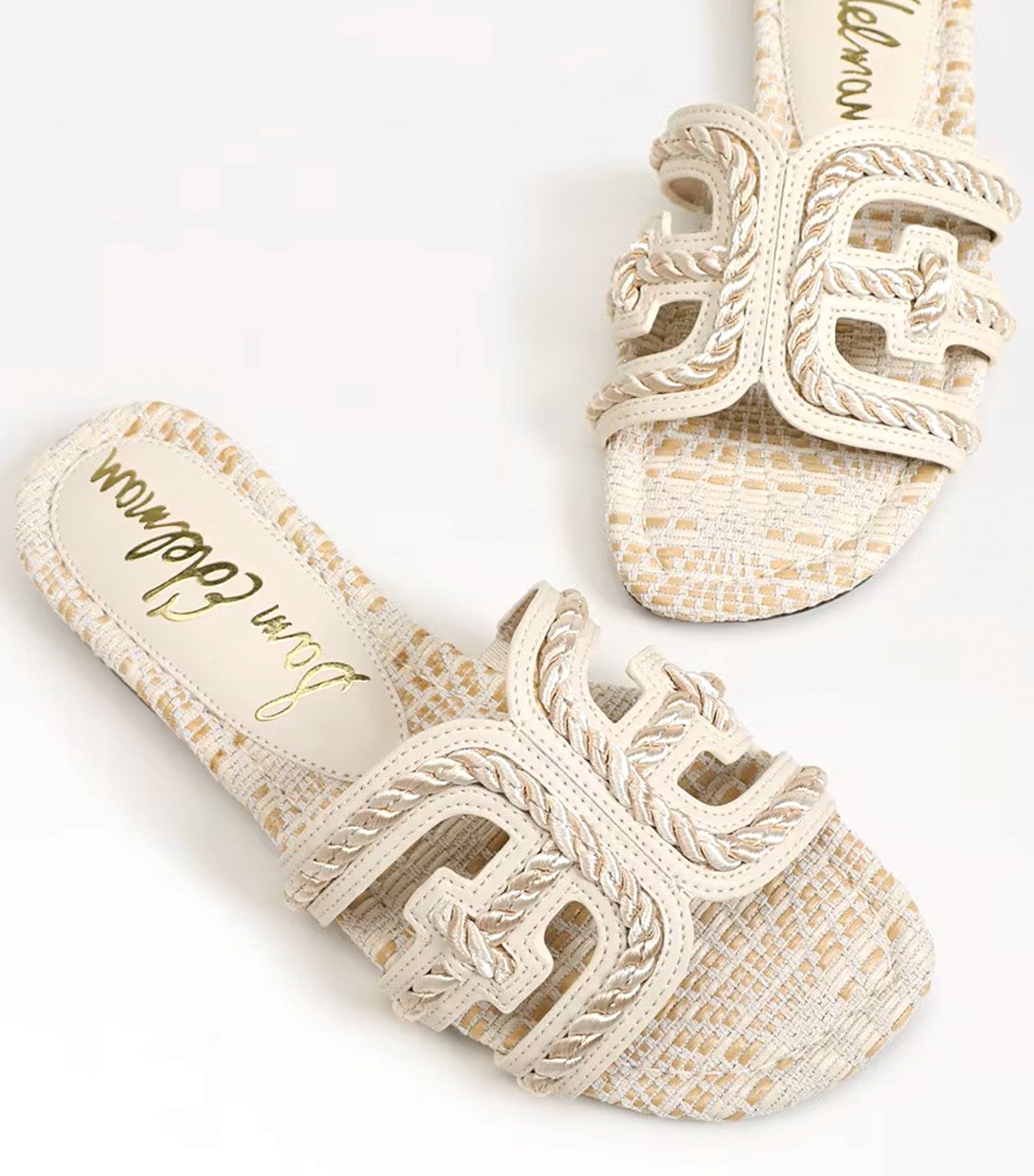 Sam Edelman Bay Twist Slide Sandal Faux Raffia Modern Ivory