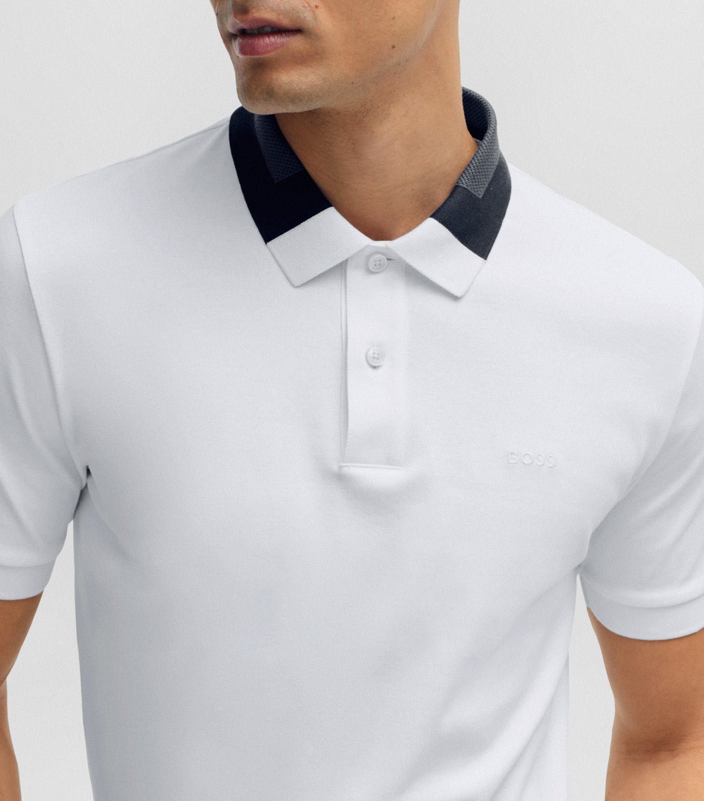 Interlock-Cotton Polo Shirt with Color-Blocked Collar White