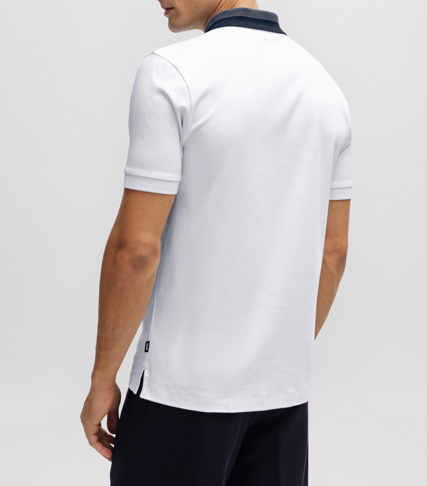 Interlock-Cotton Polo Shirt with Color-Blocked Collar White