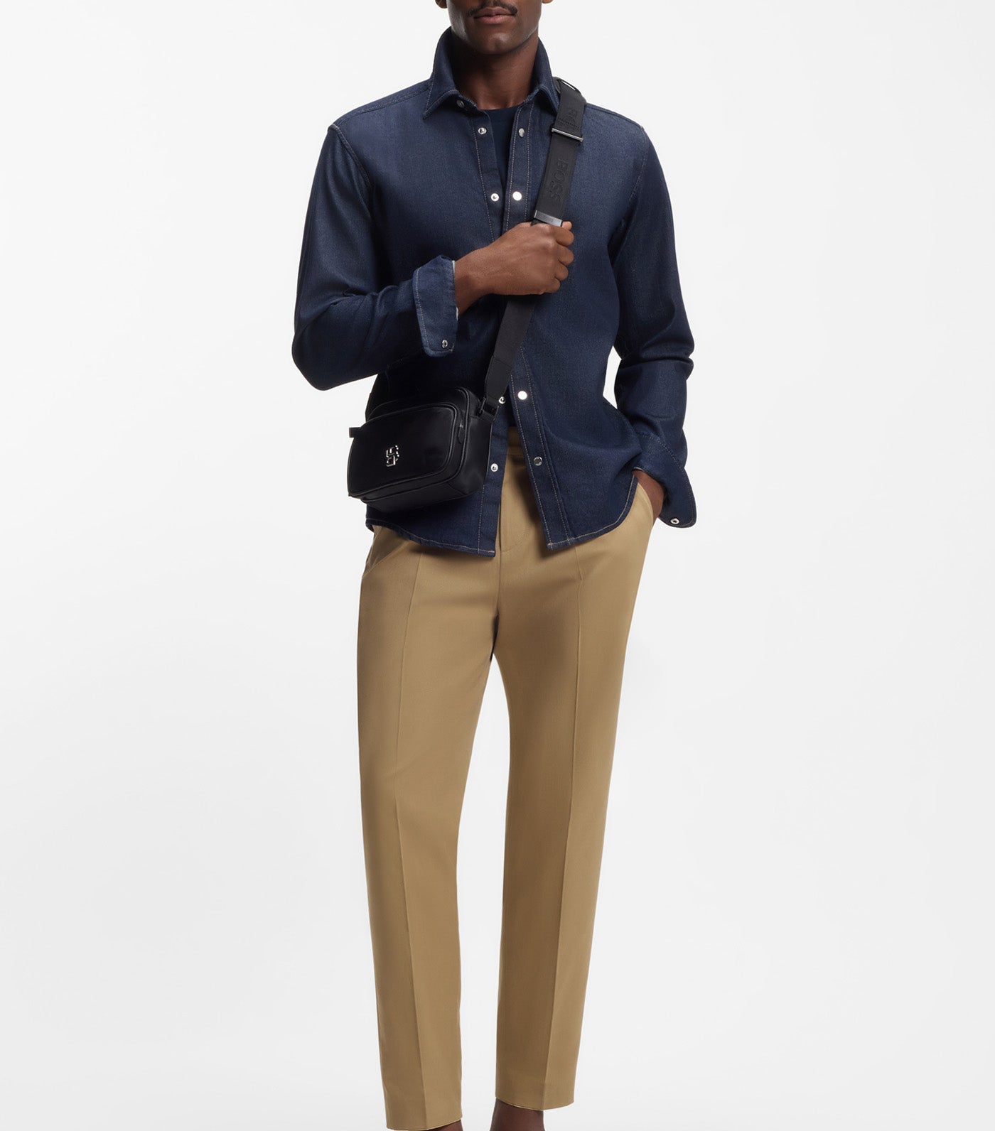 Twill Crossbody Bag with Double B Monogram Black