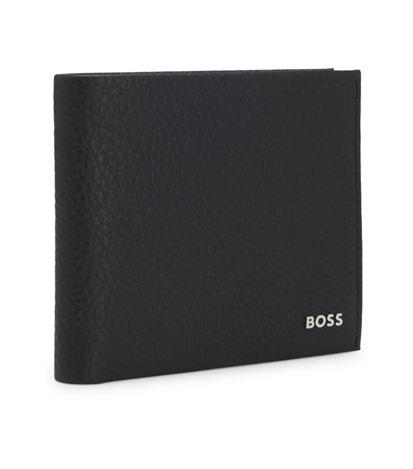 Grained-Leather Wallet with Logo Lettering Black