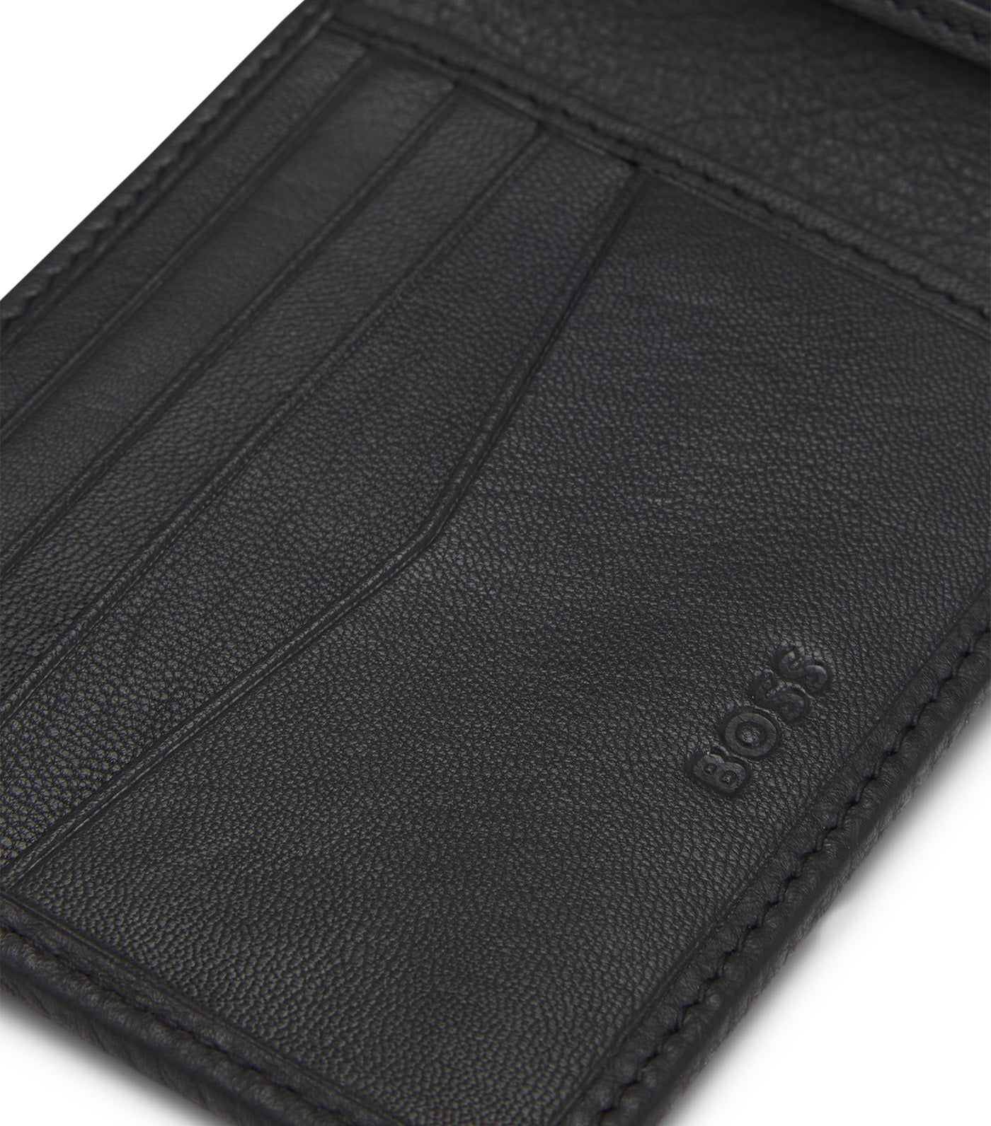 Grained-Leather Wallet with Logo Lettering Black