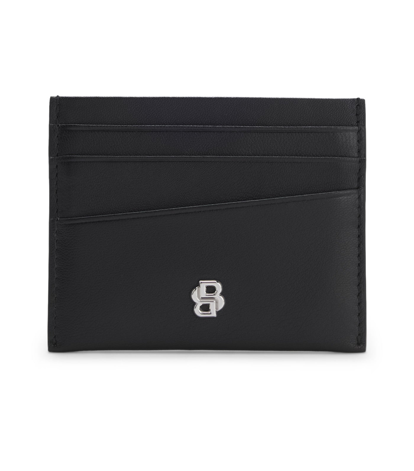 Leather Card Holder with Double B Monogram Black
