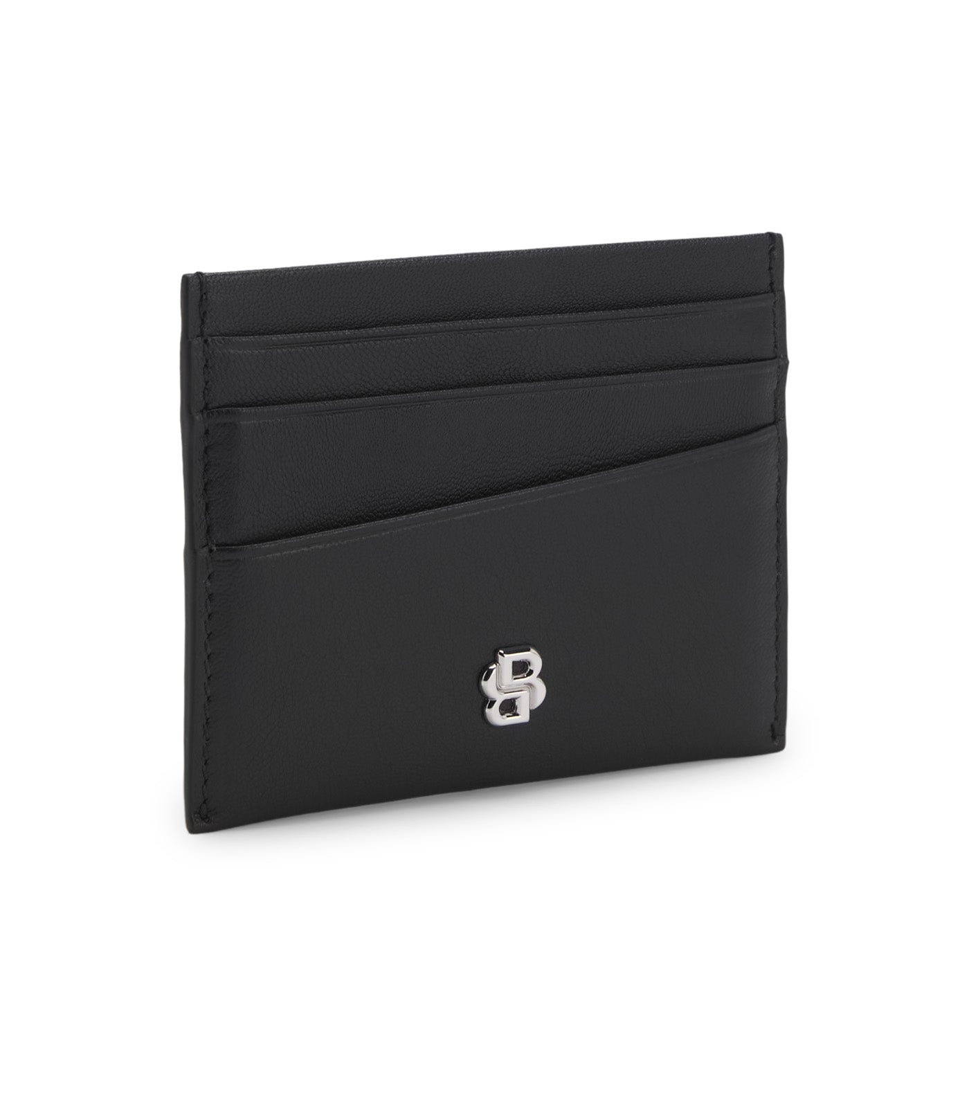 Leather Card Holder with Double B Monogram Black