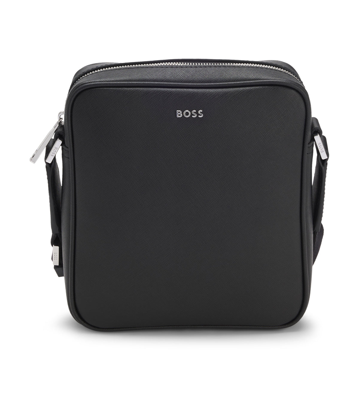 Reporter Bag with Silver-Tone Logo Lettering Black