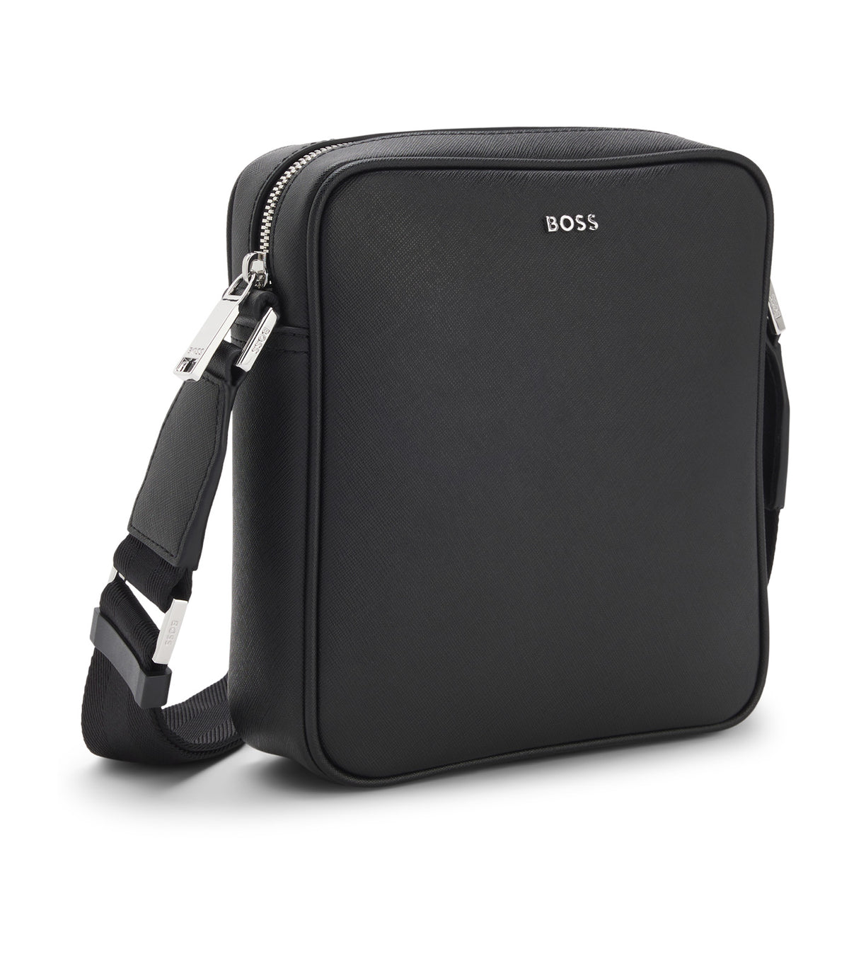 Reporter Bag with Silver-Tone Logo Lettering Black
