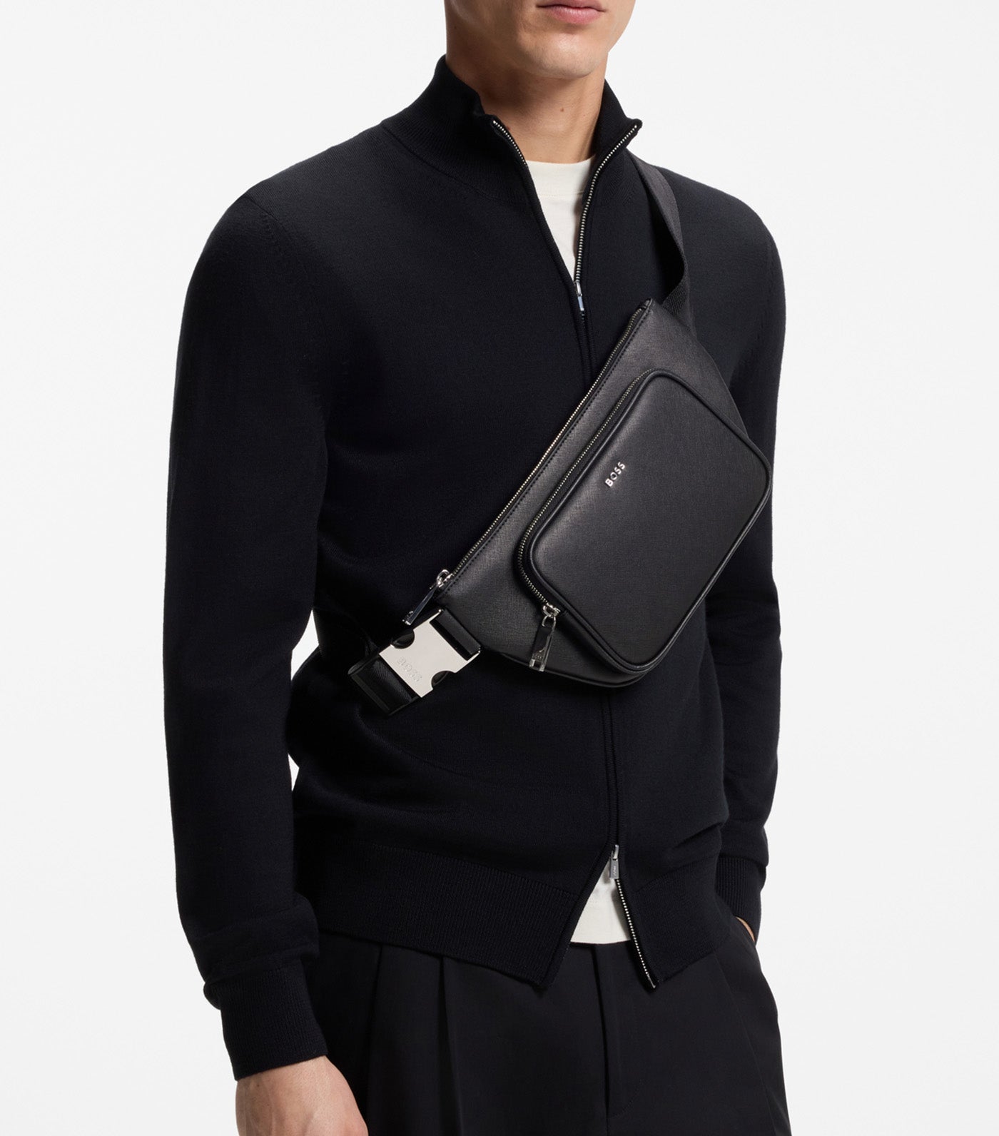 Slimline Belt Bag with Logo Lettering Black