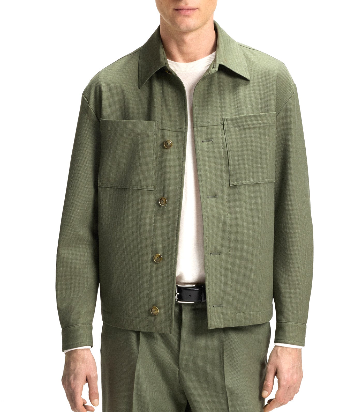 Relaxed-Fit Overshirt in Machine-Washable Performance-Stretch Fabric Green