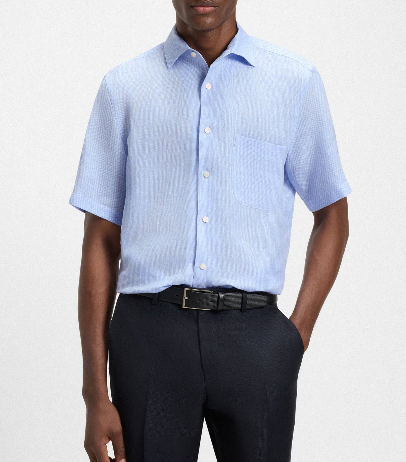 Beckham X BOSS Regular-Fit Shirt in Linen Light Blue