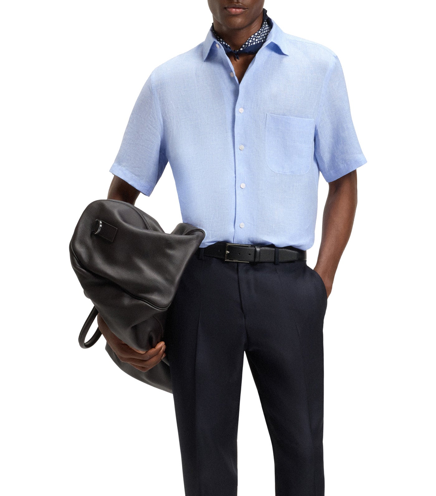 Beckham X BOSS Regular-Fit Shirt in Linen Light Blue