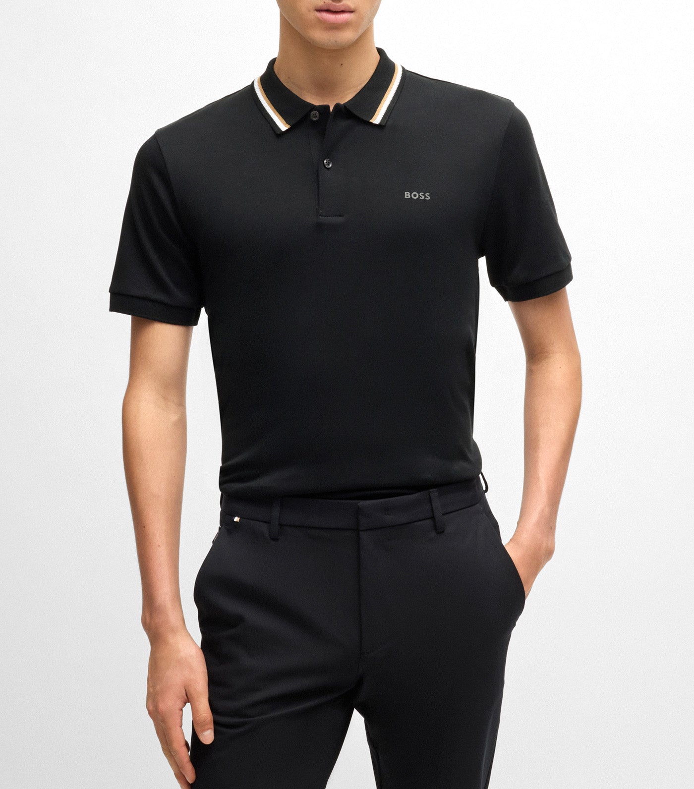 Slim-Fit Polo Shirt in Cotton with Striped Collar