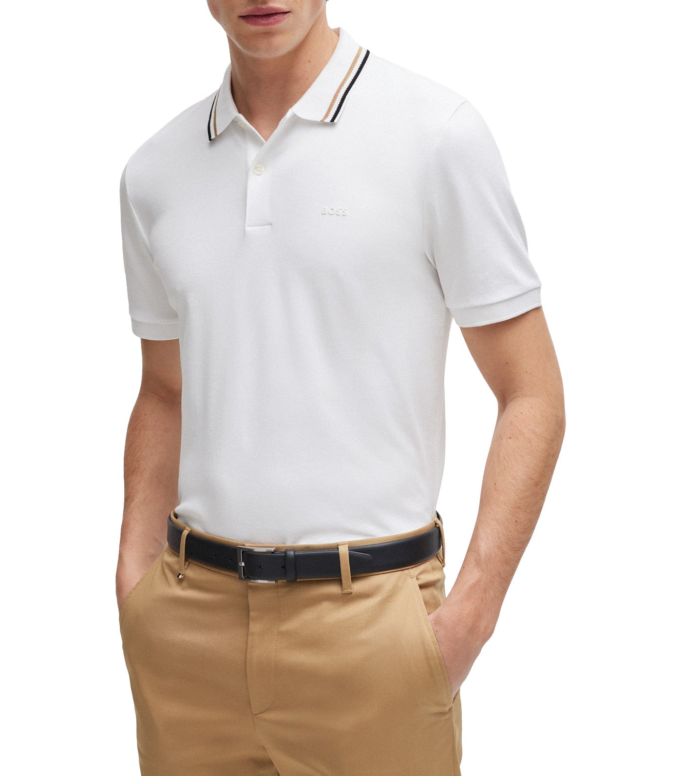 Slim-Fit Polo Shirt in Cotton with Striped Collar