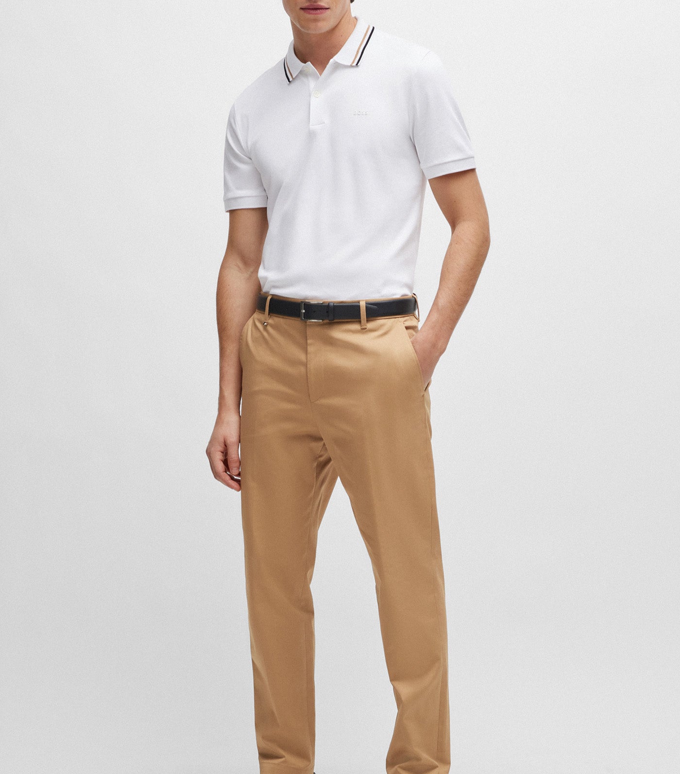 Slim-Fit Polo Shirt in Cotton with Striped Collar