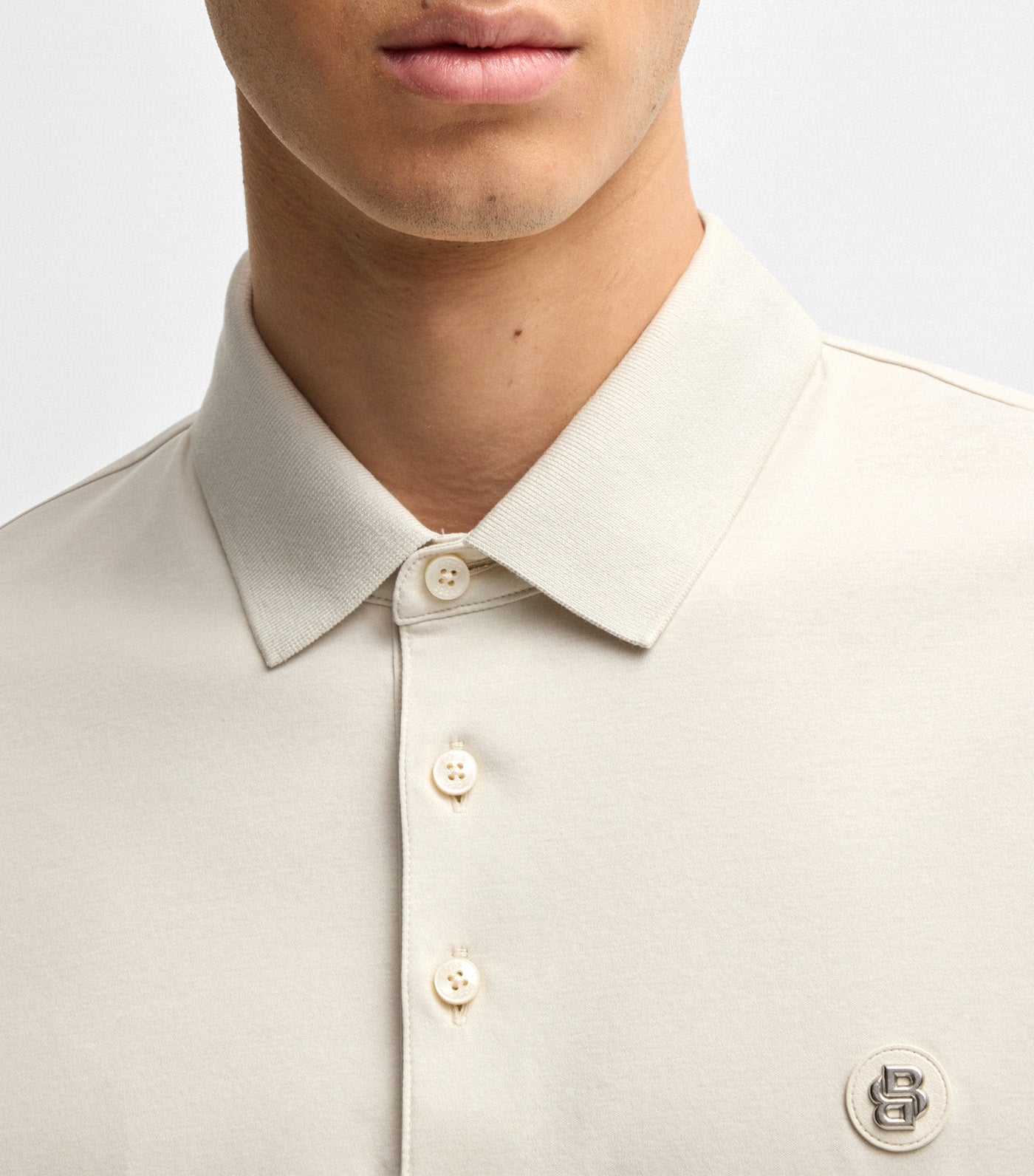 BOSS Mercerised-Cotton Polo Shirt with Double Monogram Open White