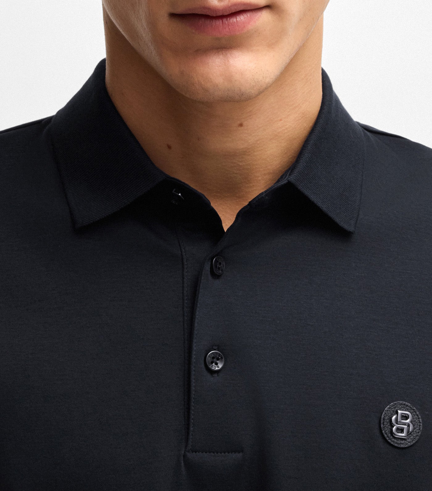 BOSS Mercerised-Cotton Polo Shirt with Double Monogram Dark Blue