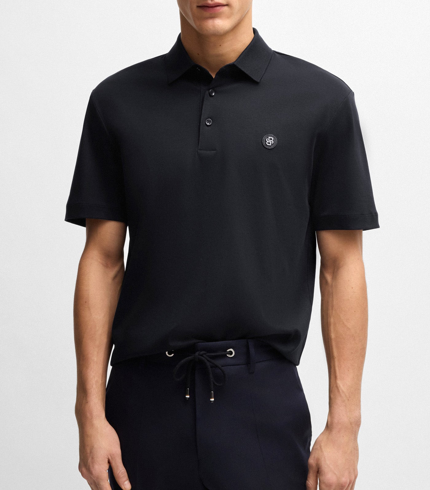 BOSS Mercerised-Cotton Polo Shirt with Double Monogram Dark Blue