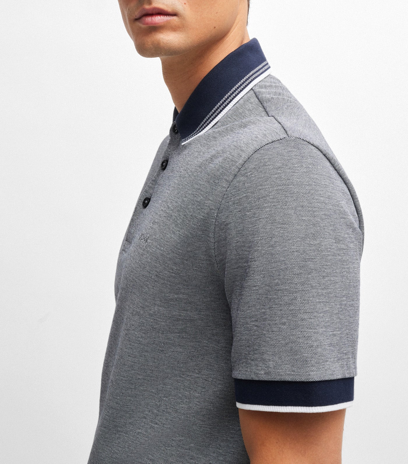 BOSS Oxford-Cotton-Piqué Polo Shirt with Logo Detail Dark Blue