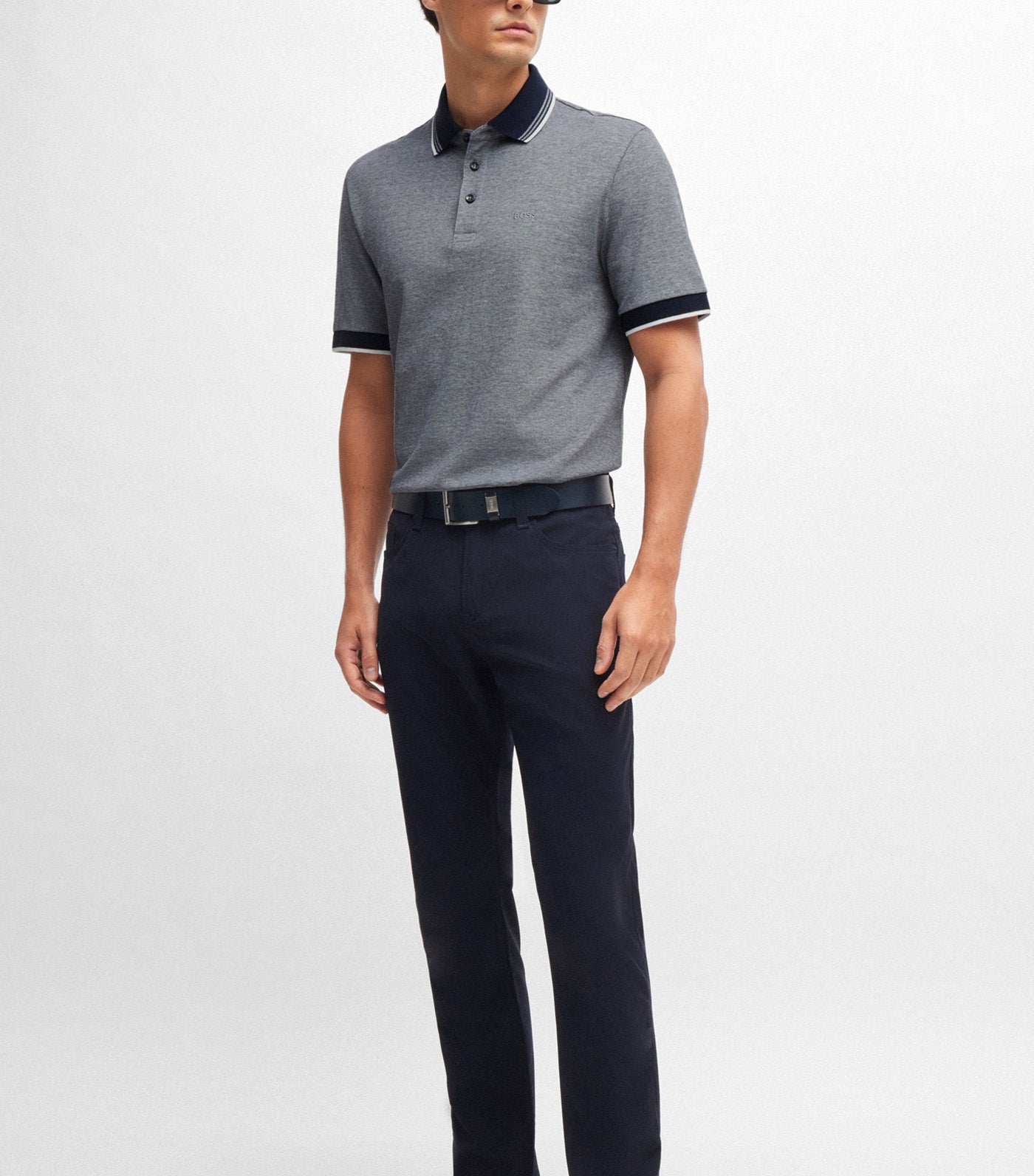 BOSS Oxford-Cotton-Piqué Polo Shirt with Logo Detail Dark Blue