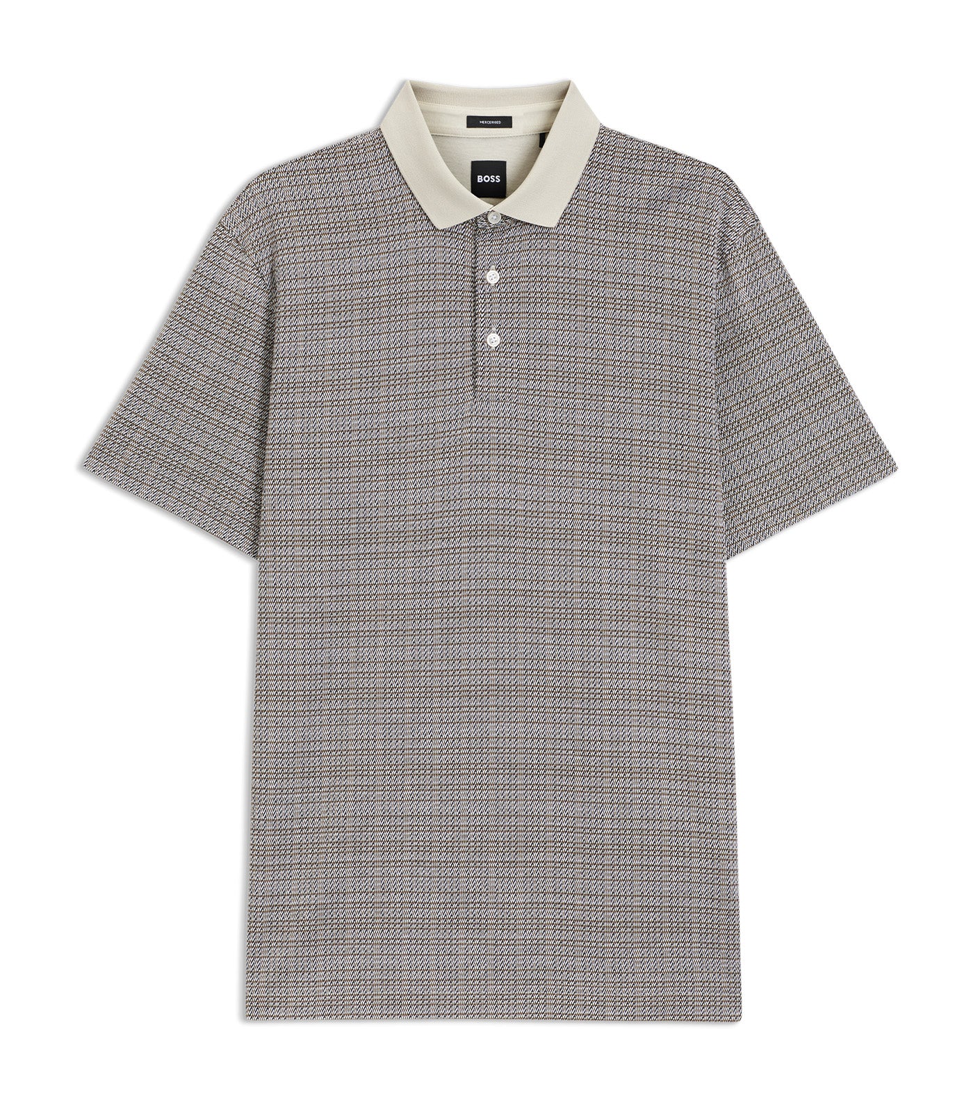 BOSS Mercerised-Cotton Polo Shirt with Grid Pattern Open White