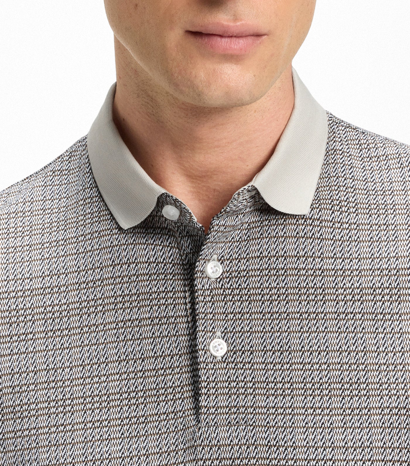 BOSS Mercerised-Cotton Polo Shirt with Grid Pattern Open White
