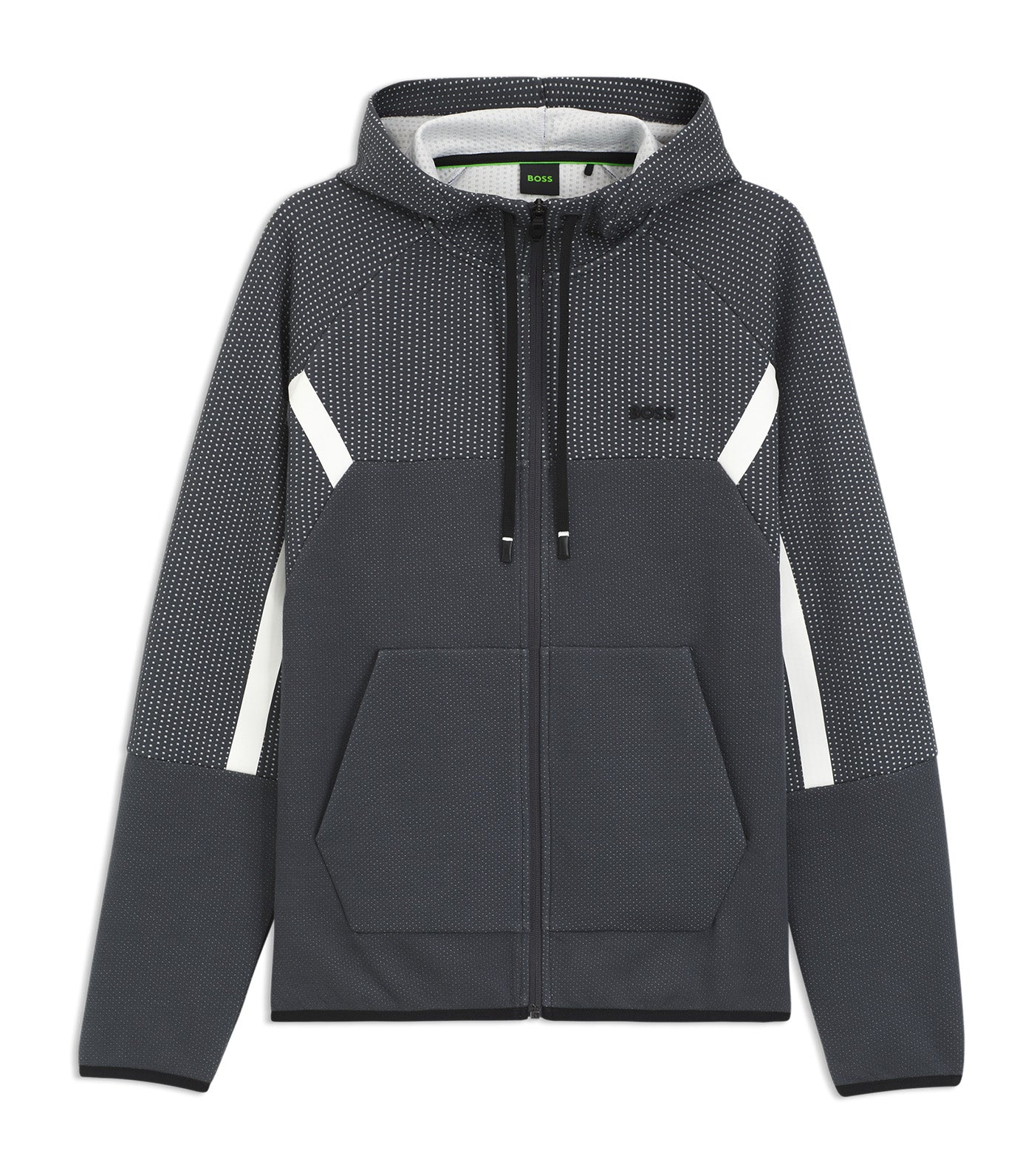 BOSS Regular-Fit Zip-Up Hoodie in Quilted Jacquard Dark Gray