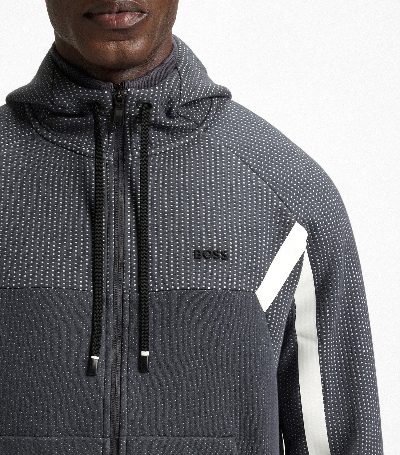 BOSS Regular-Fit Zip-Up Hoodie in Quilted Jacquard Dark Gray