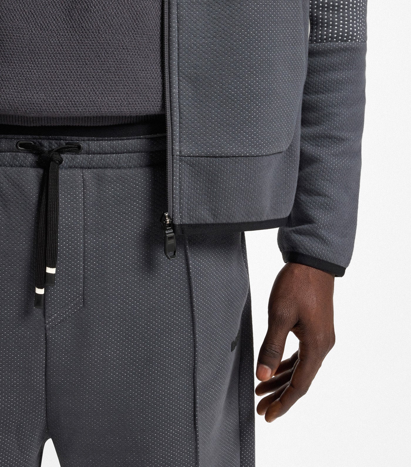 BOSS Relaxed-Fit Tracksuit Bottoms in Quilted Jacquard Dark Gray