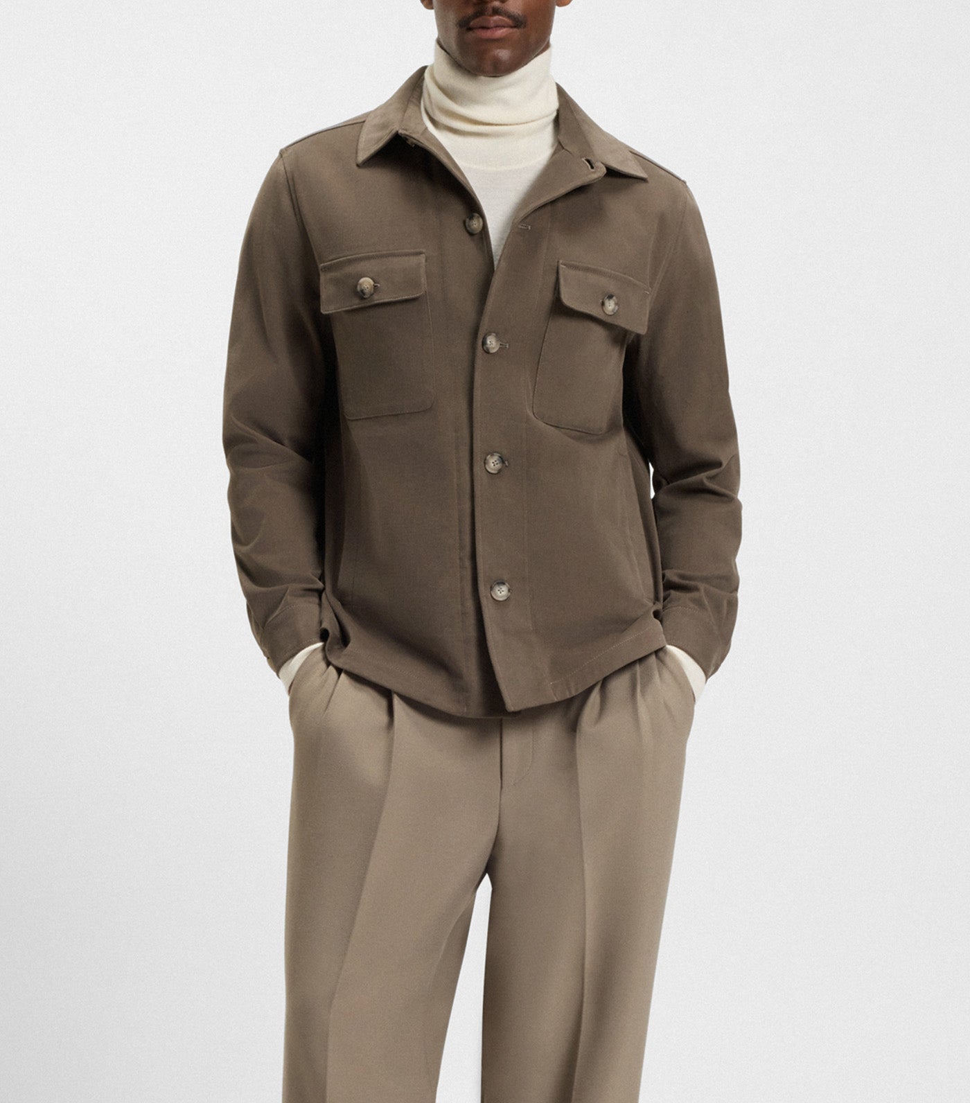Relaxed-Fit Overshirt in Mercerised Stretch Cotton Brown