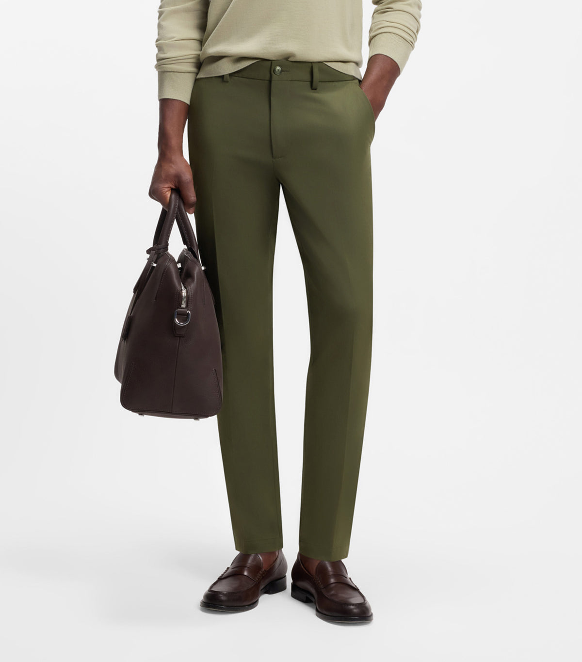 Slim-Fit Trousers in a Stretch-Cotton Blend Green