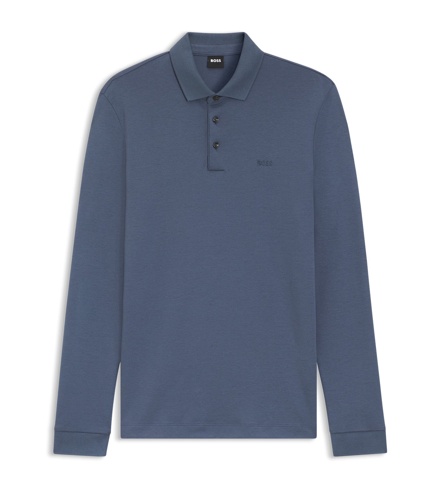 Long-Sleeved Polo Shirt in Interlock Cotton with Logo Blue