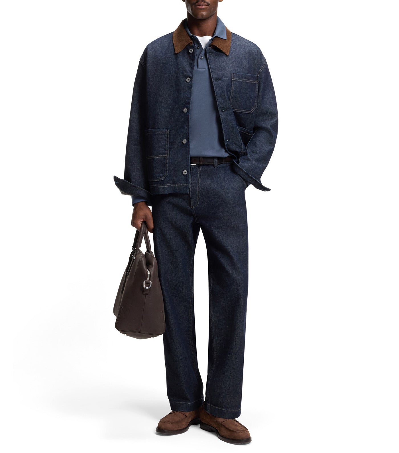 Long-Sleeved Polo Shirt in Interlock Cotton with Logo Blue