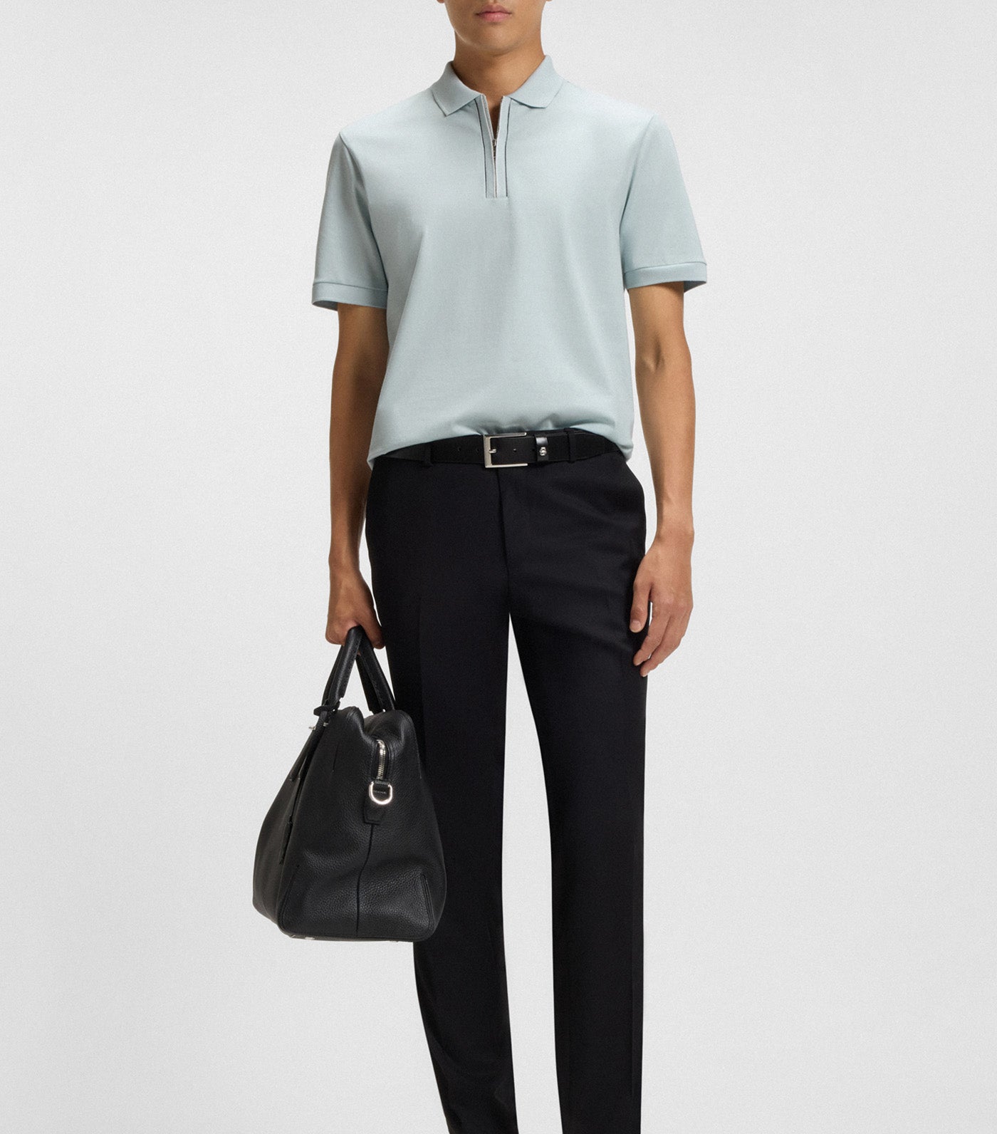 Mercerized-Cotton Polo Shirt with Zip Placket Blue
