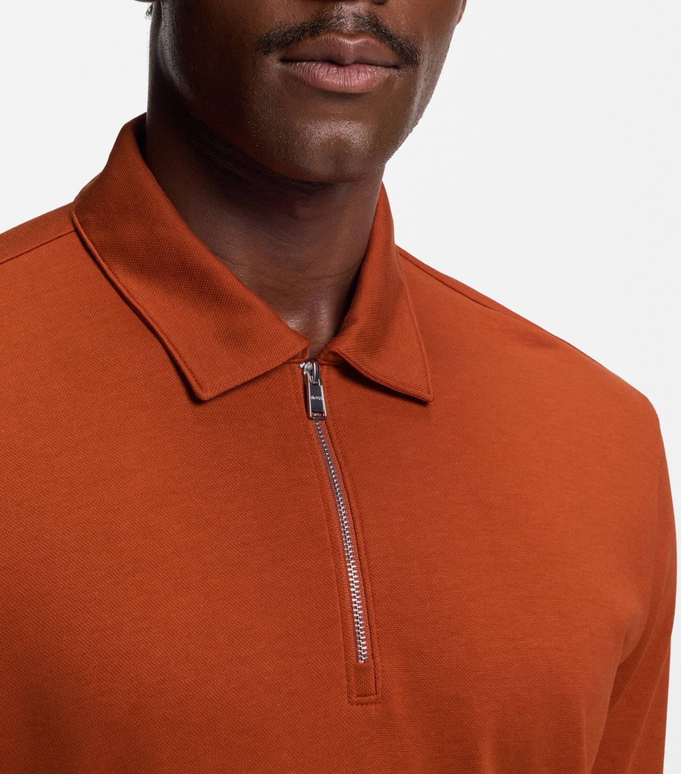 Zip-Neck Polo Shirt with Piqué Weave