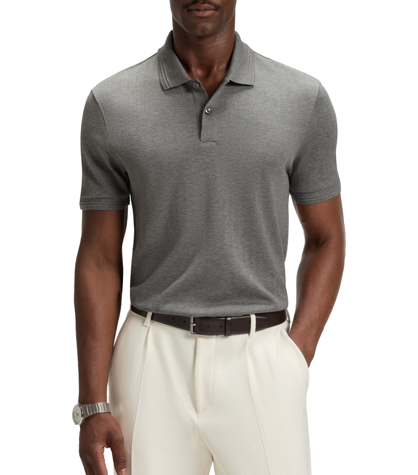 Cotton Polo Shirt with Herringbone Structure