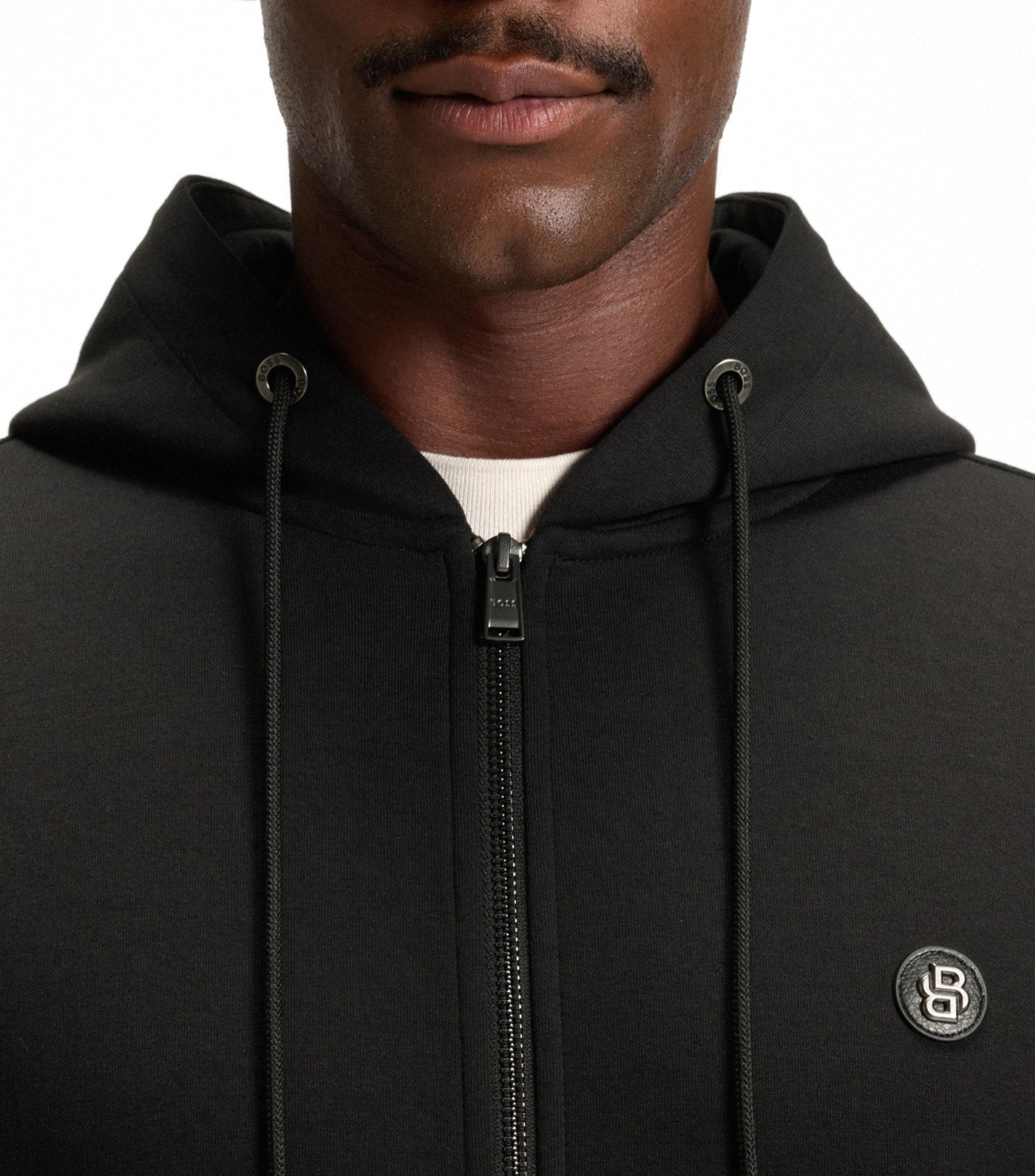 Cotton-Blend Zip-Up Hoodie with Double B Monogram Black