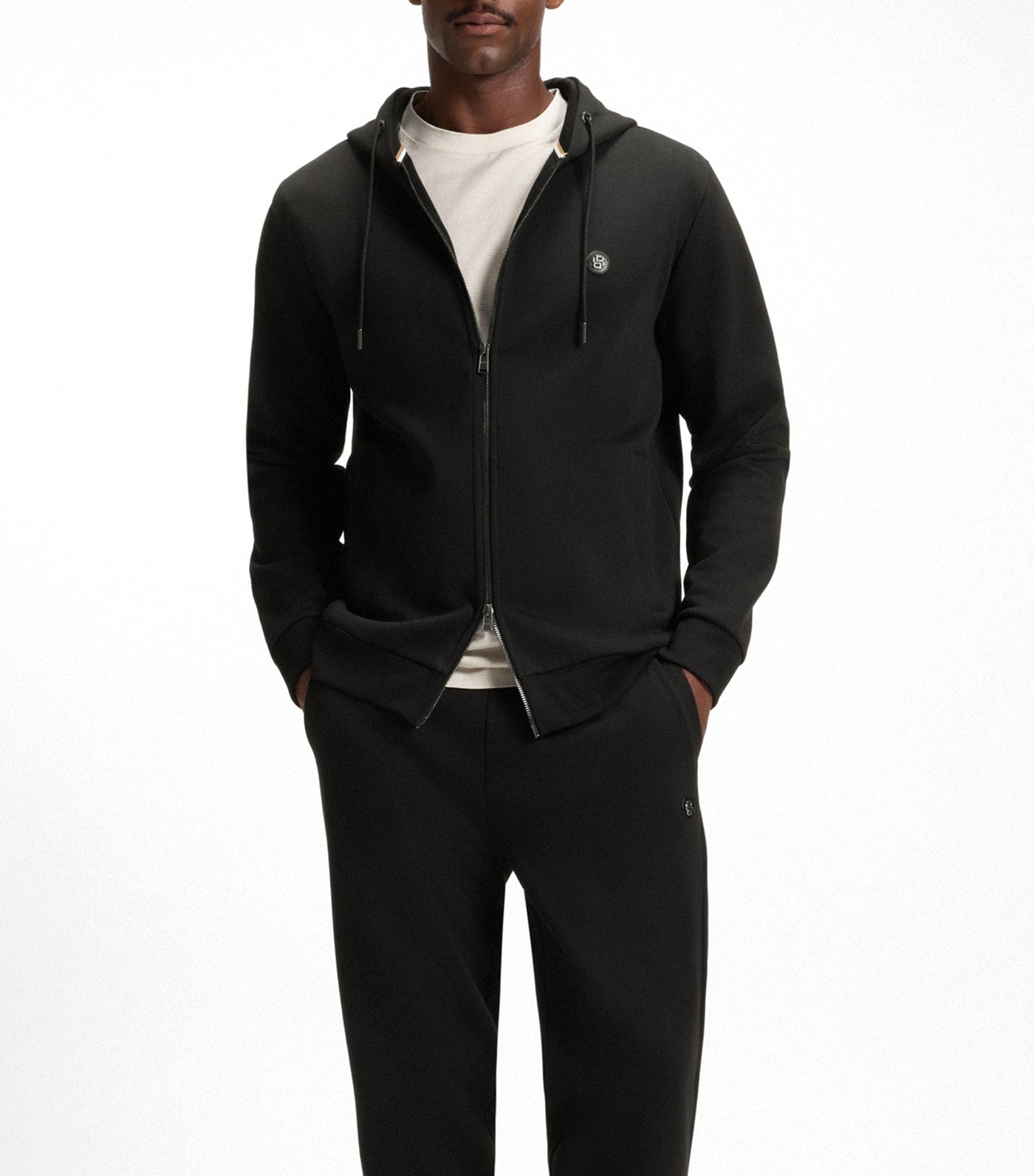 Cotton-Blend Zip-Up Hoodie with Double B Monogram Black