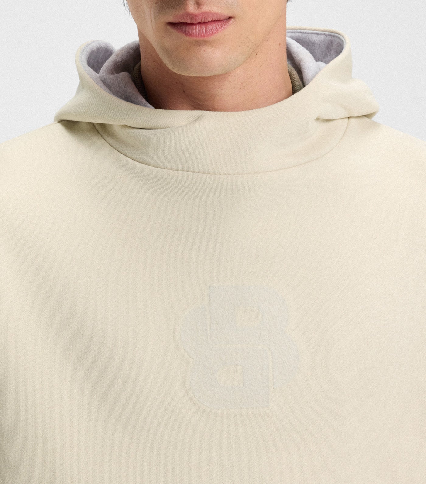 Peached-Cotton Hoodie with Double B Monogram Off White