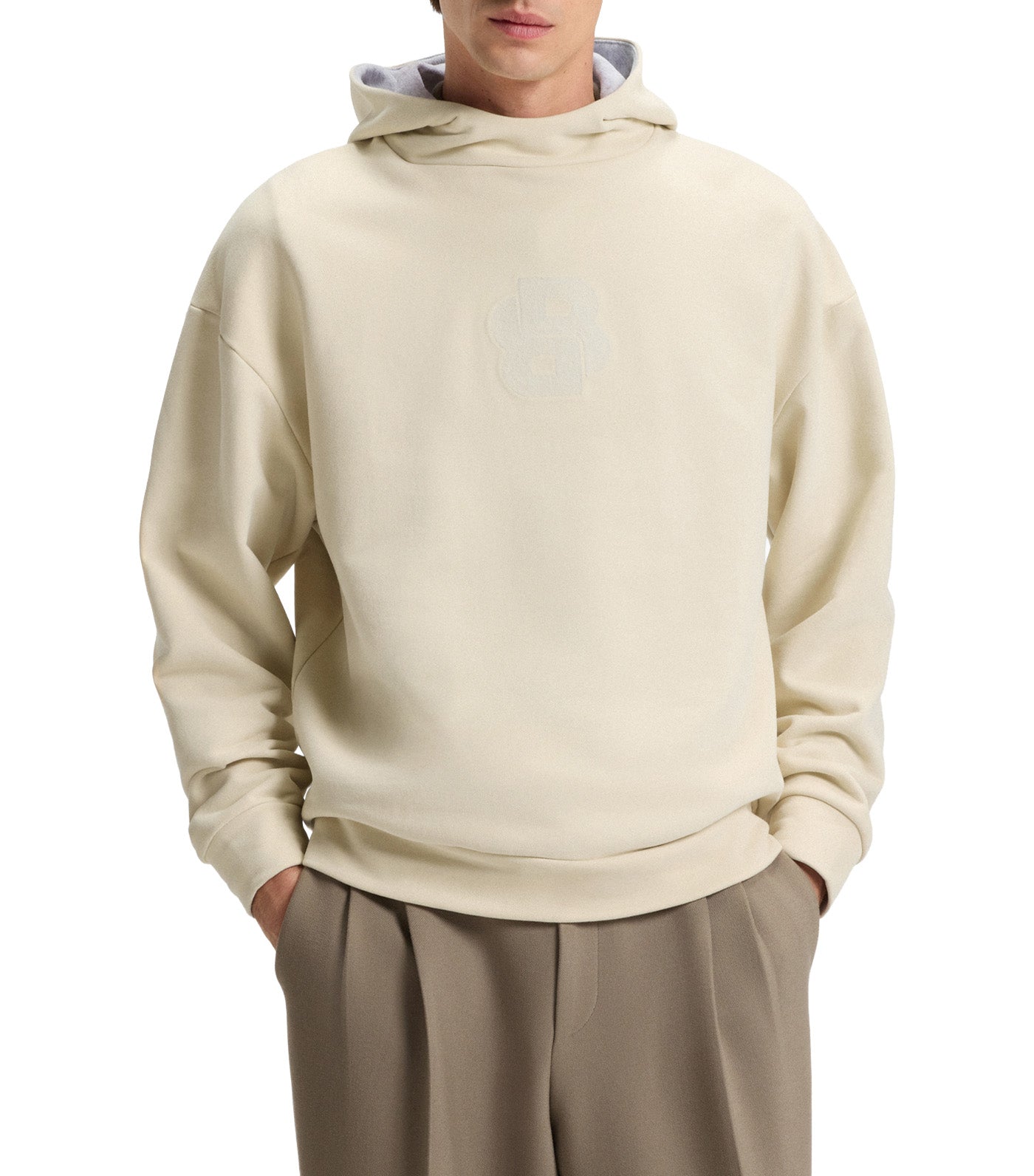 Peached-Cotton Hoodie with Double B Monogram Off White