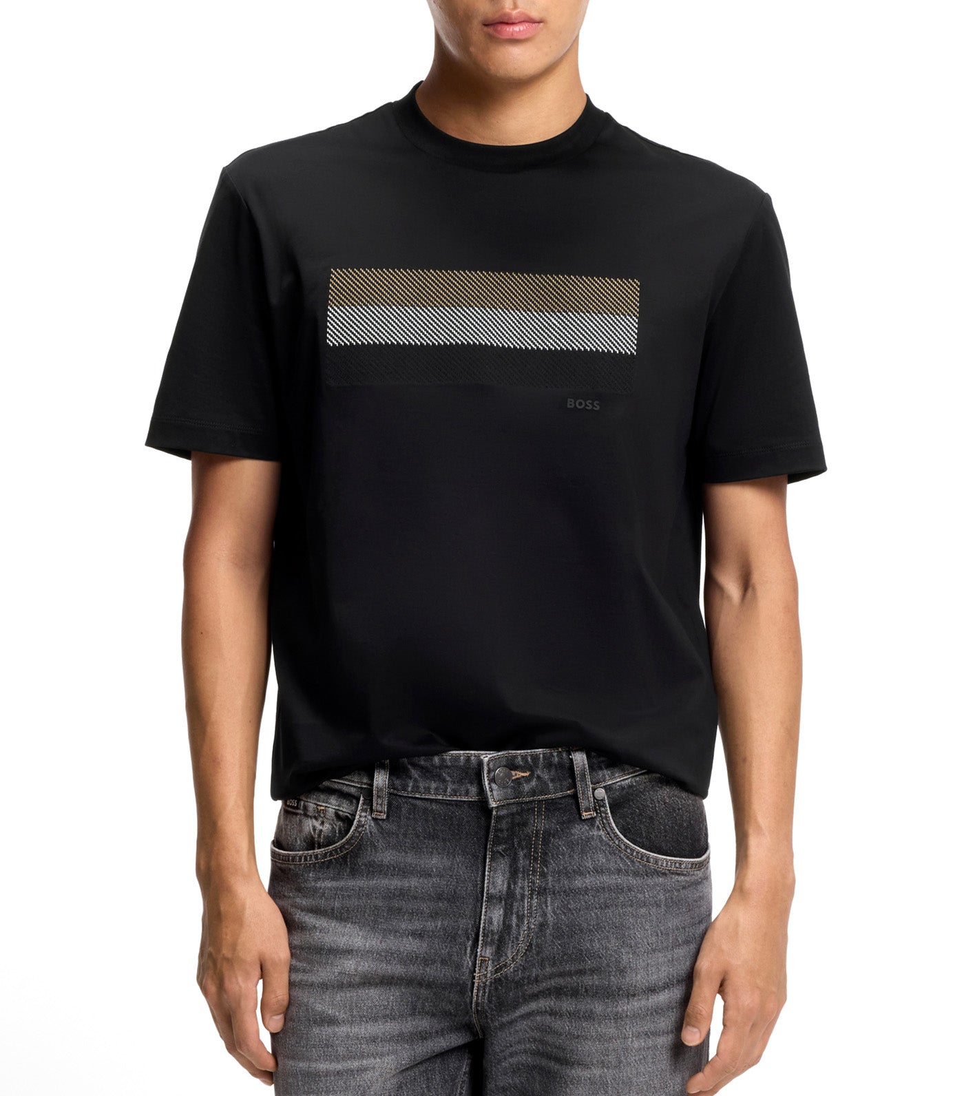 Stripe-Artwork T-Shirt in Cotton Jersey Black