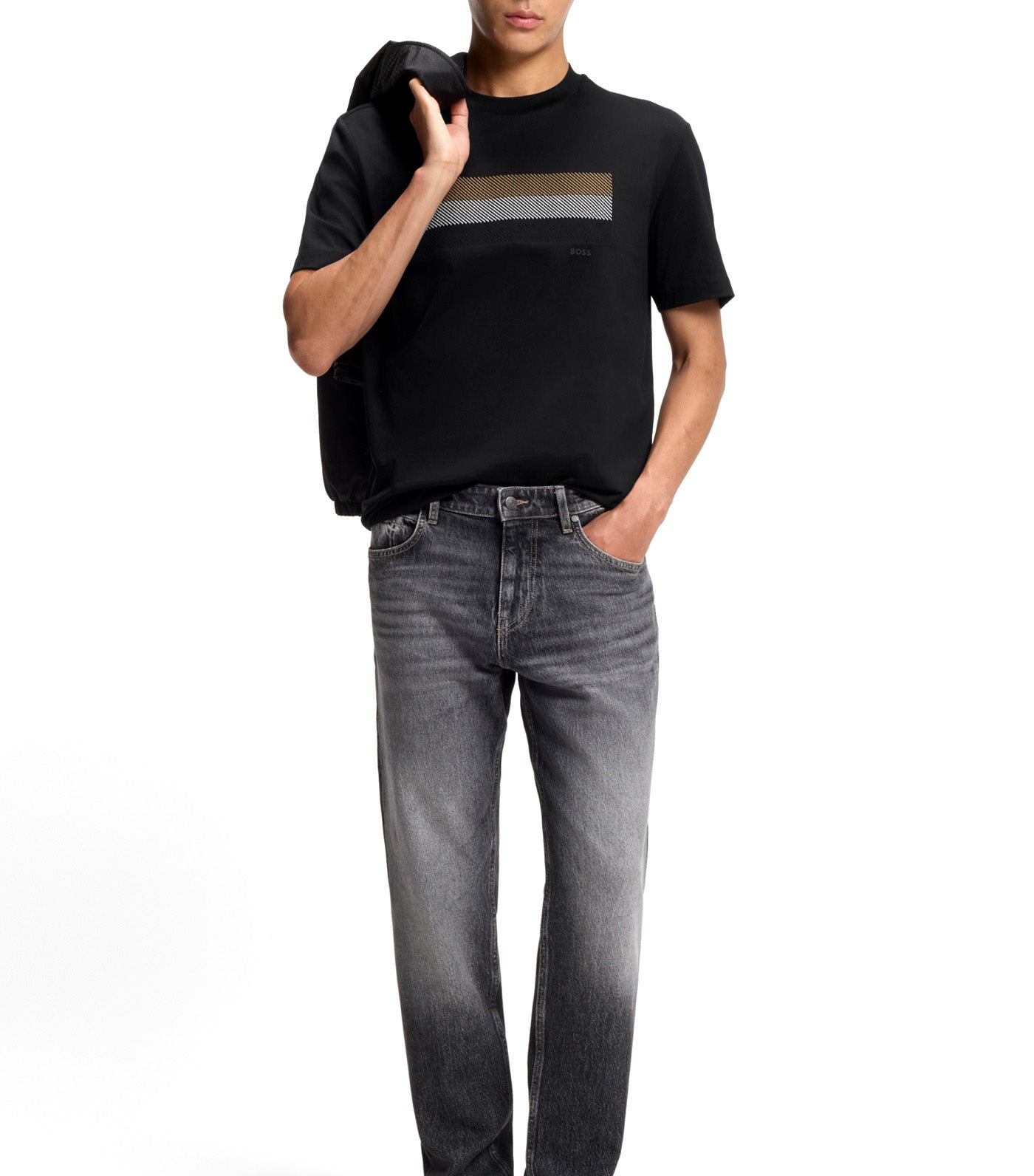 Stripe-Artwork T-Shirt in Cotton Jersey Black