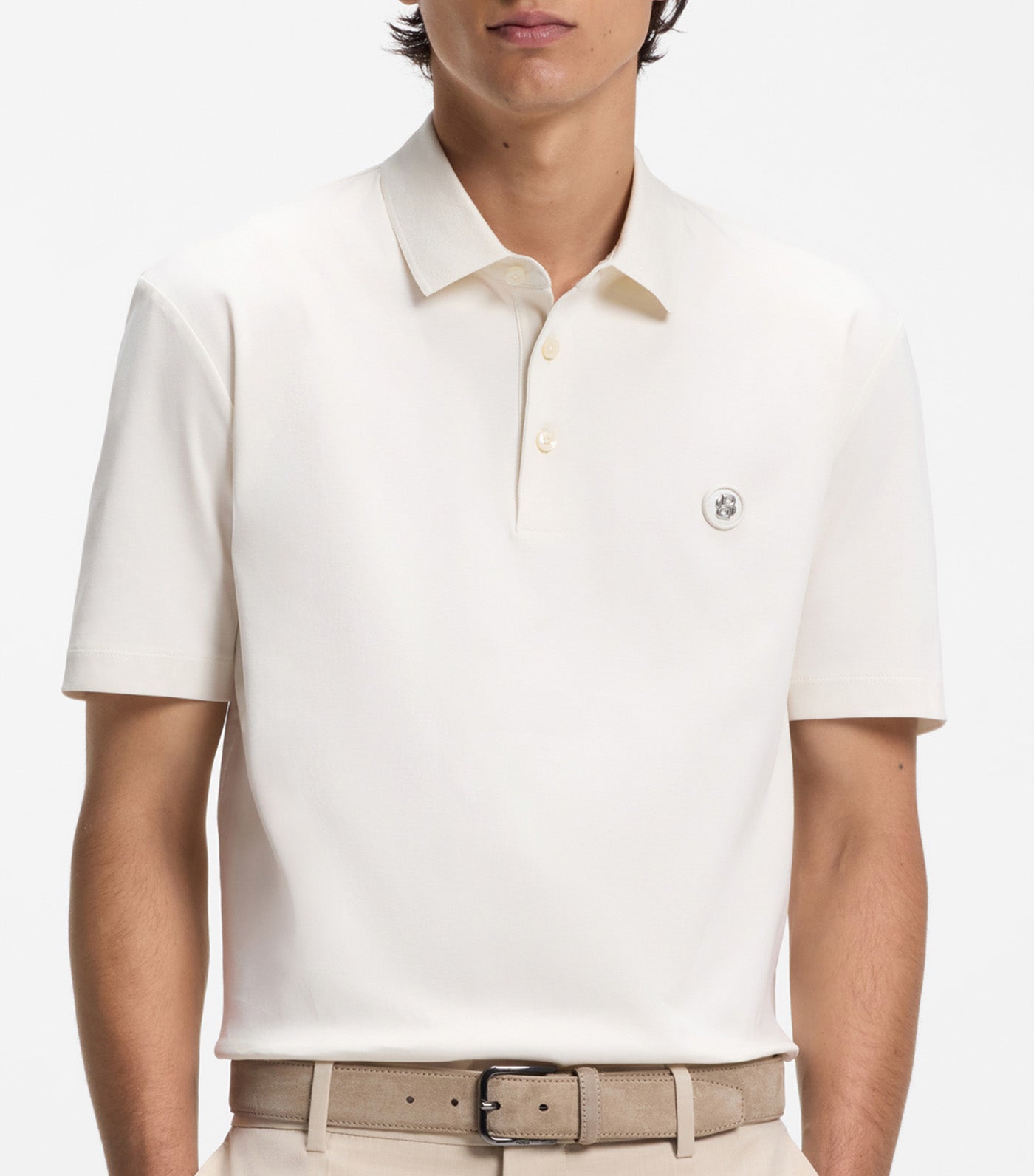 Mercerised-Cotton Polo Shirt with Double B Monogram White