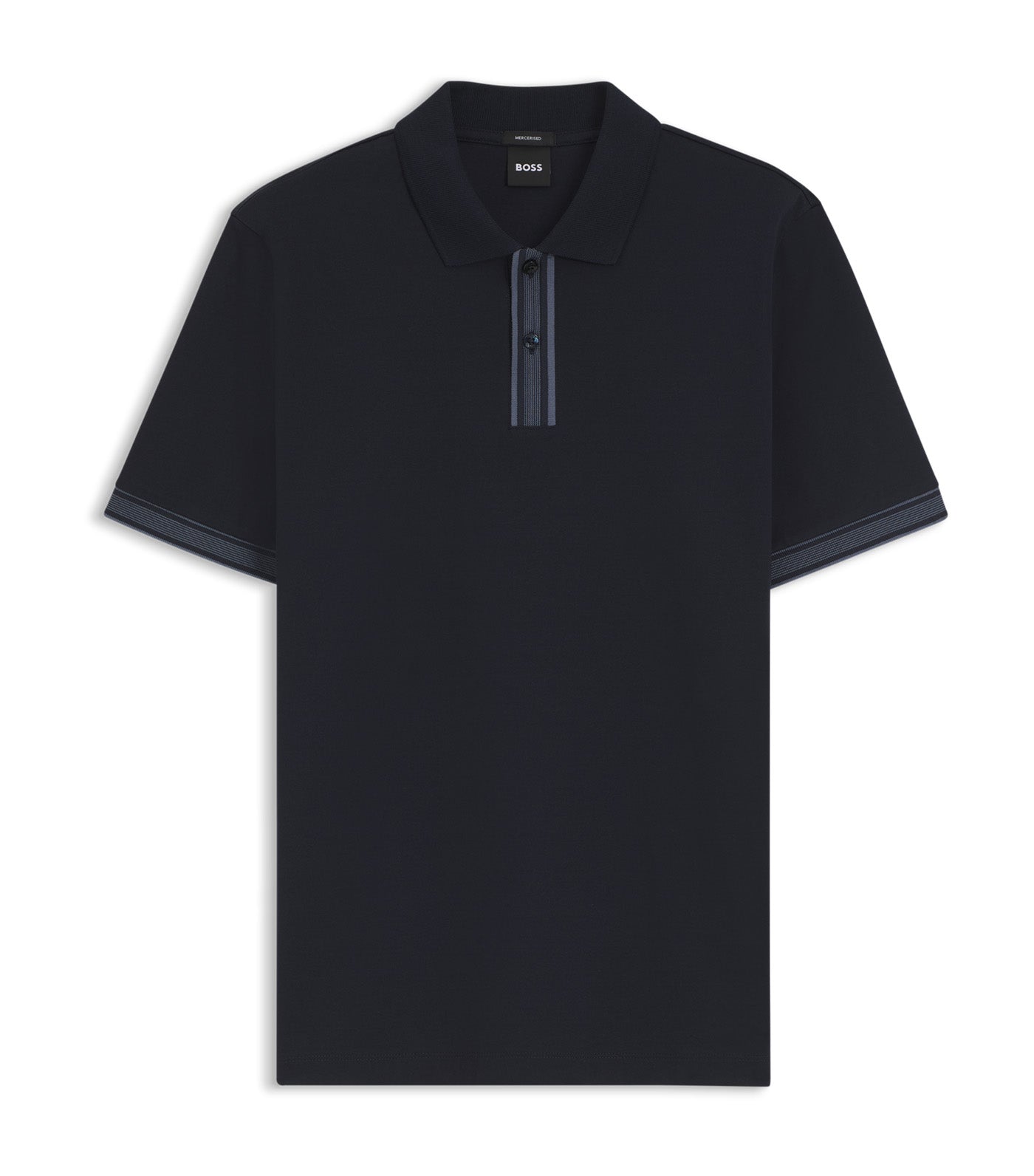 Mercerised-Cotton Polo Shirt with Striped Trims 404 Dark Blue