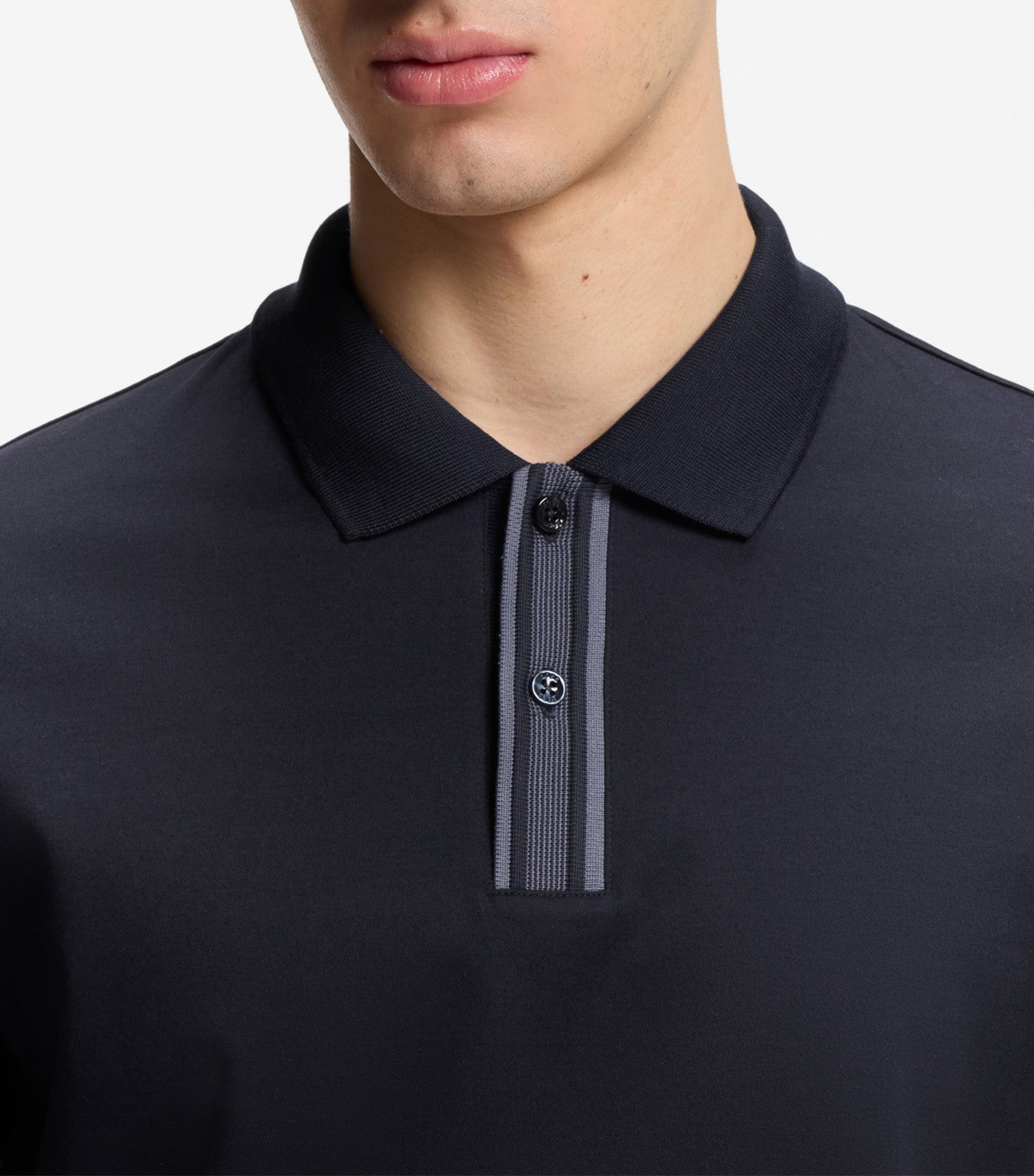 Mercerised-Cotton Polo Shirt with Striped Trims 404 Dark Blue