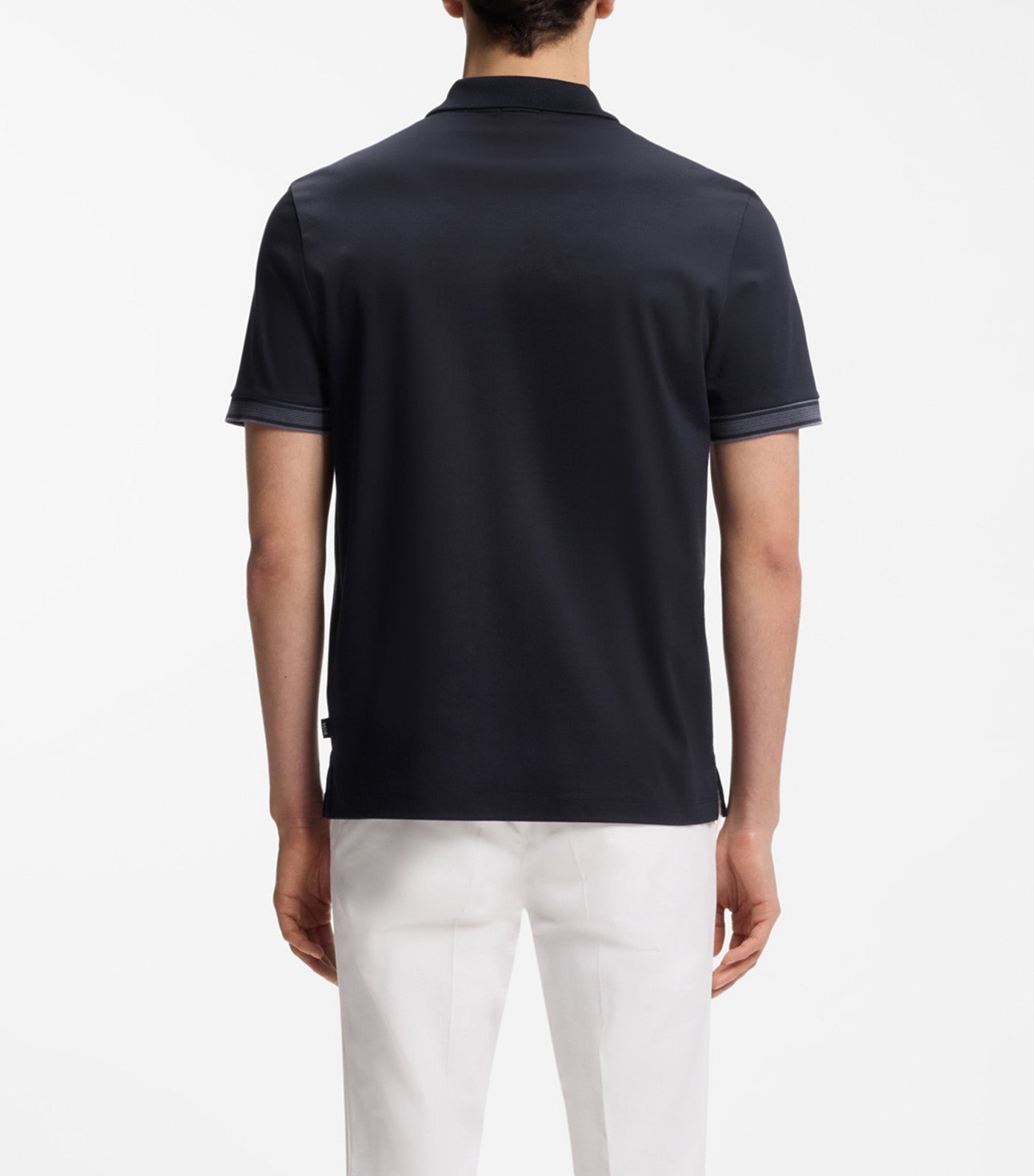 Mercerised-Cotton Polo Shirt with Striped Trims 404 Dark Blue