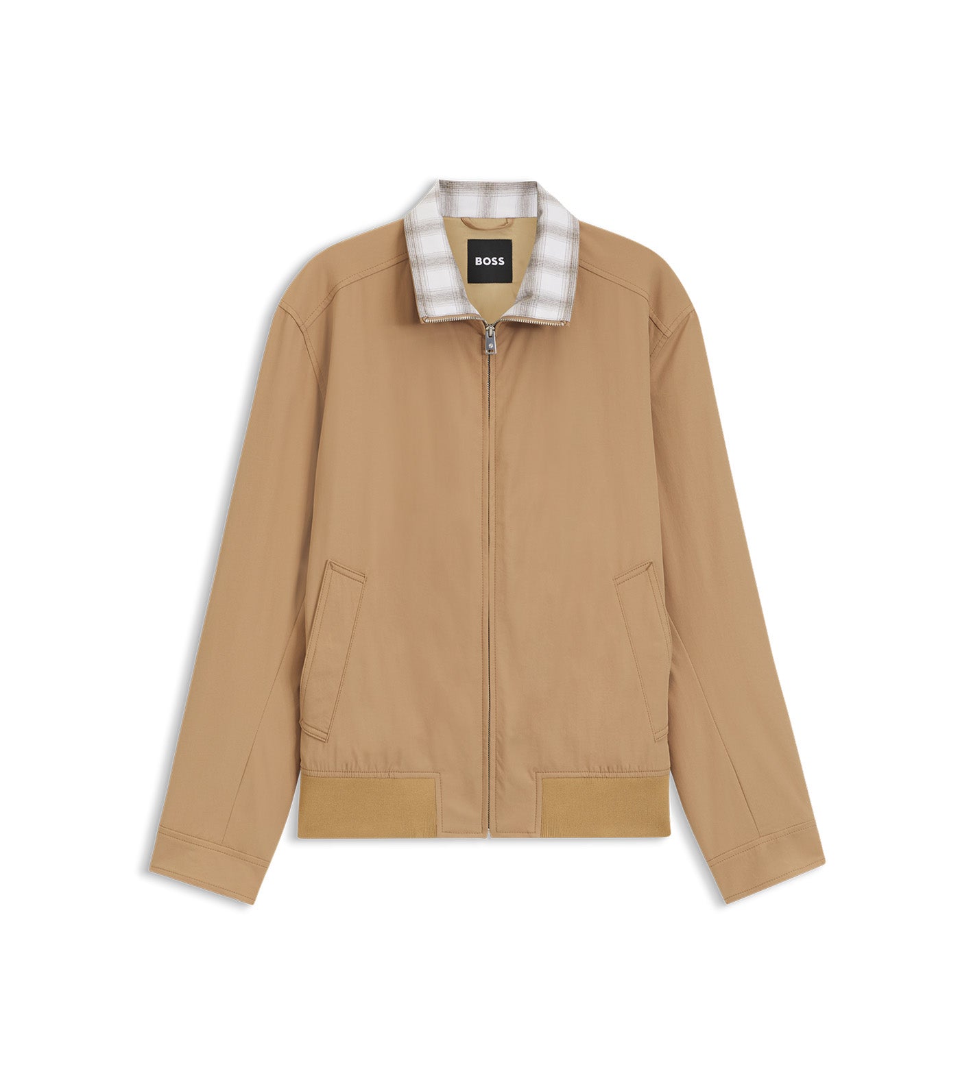 Water-Repellent Jacket with Checked Collar Beige